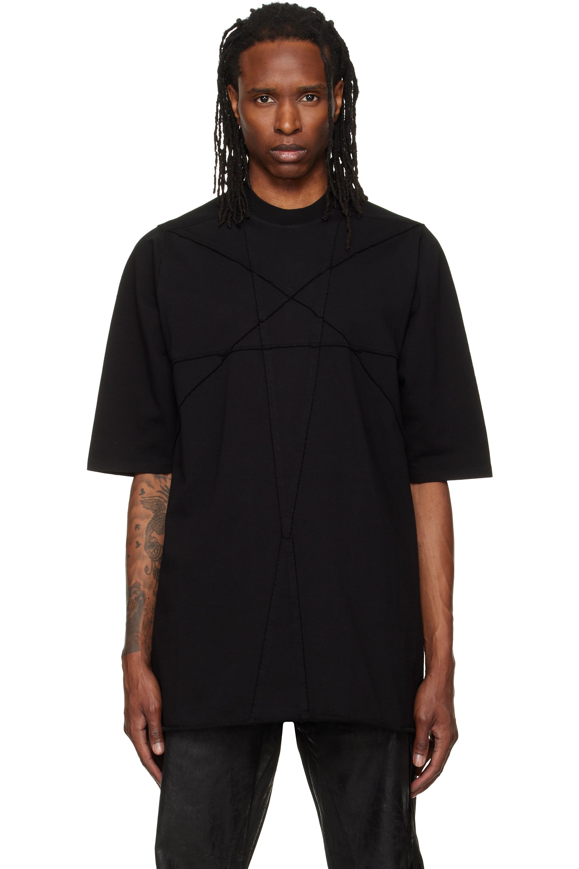 Rick Owens DRKSHDW - T-shirt à manches courtes surdimensionné noir à ornement Pentastitch - Tower