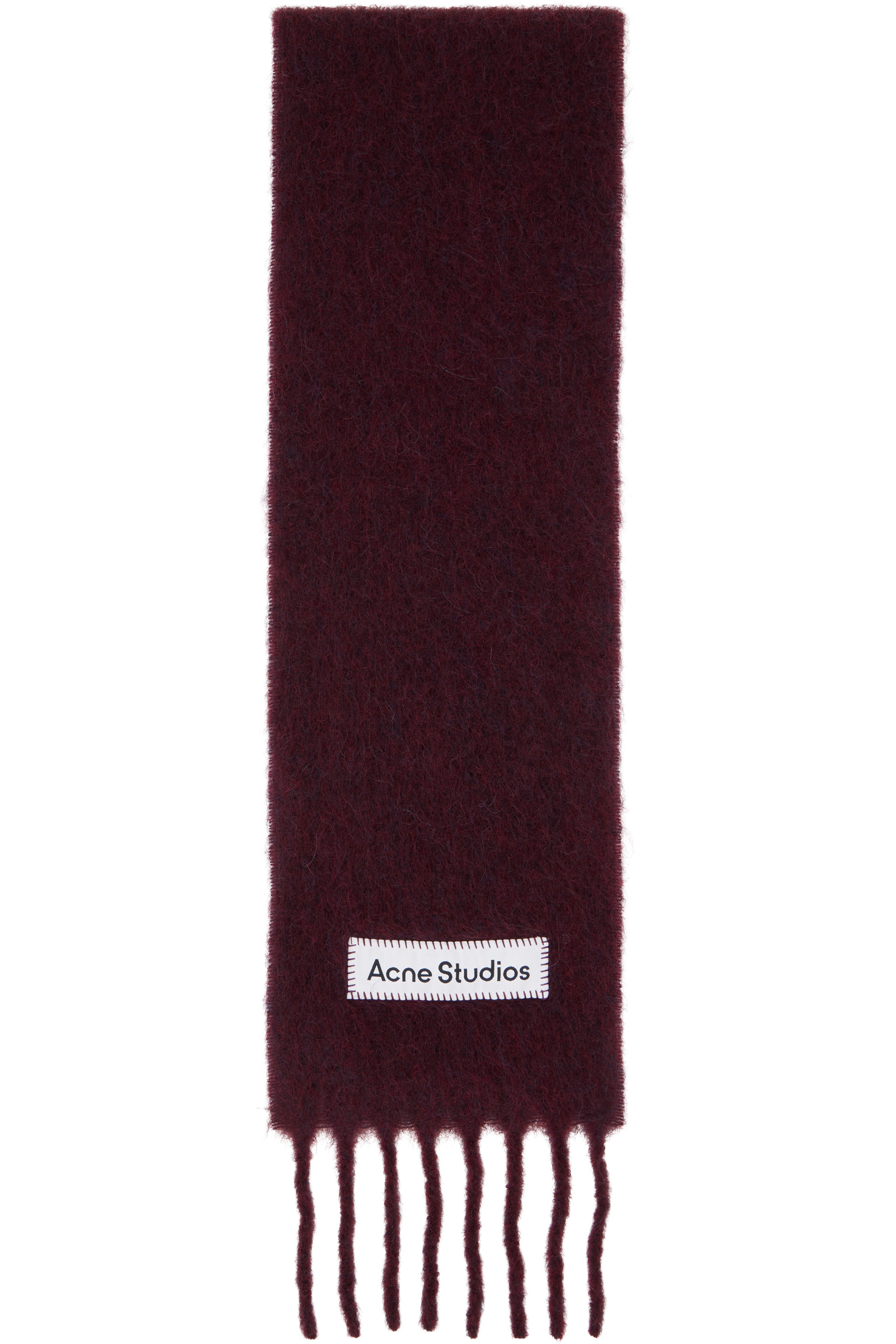 Acne Studios - Burgundy Fringed Logo Scarf