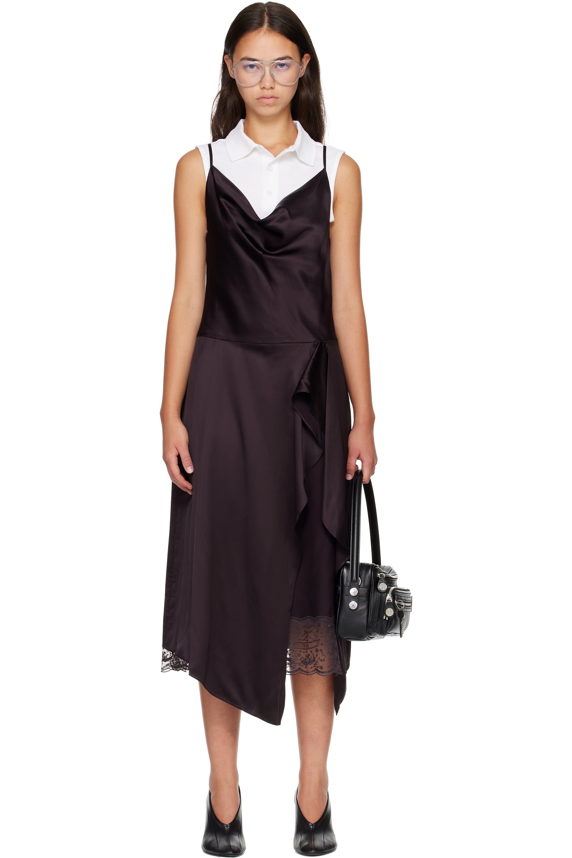Acne Studios - Brown Shiny Satin Slip Midi Dress