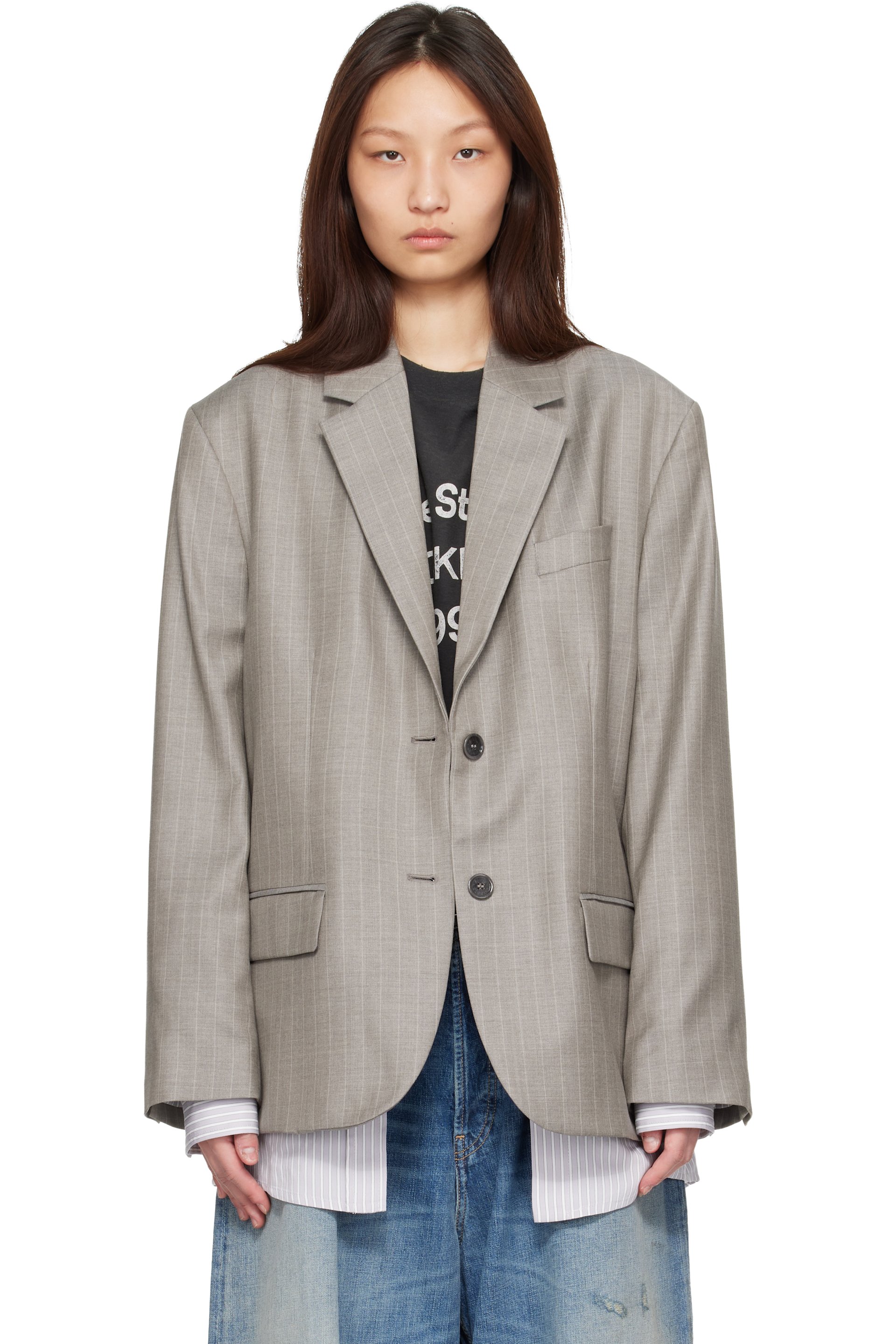 Acne Studios グレー ジャケット Acne Studios - Nylon logo jacket - Mud grey