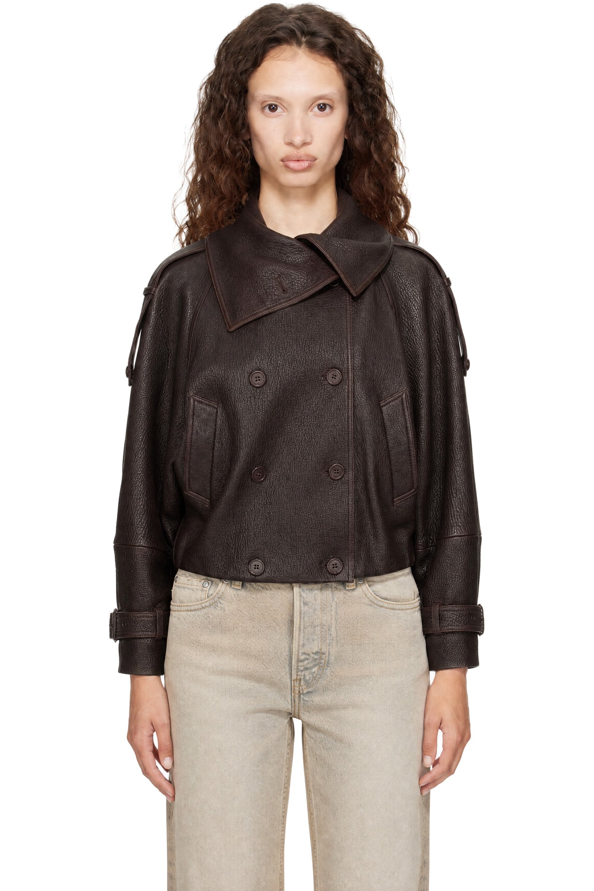 Acne Studios - Brown Cropped Leather Jacket