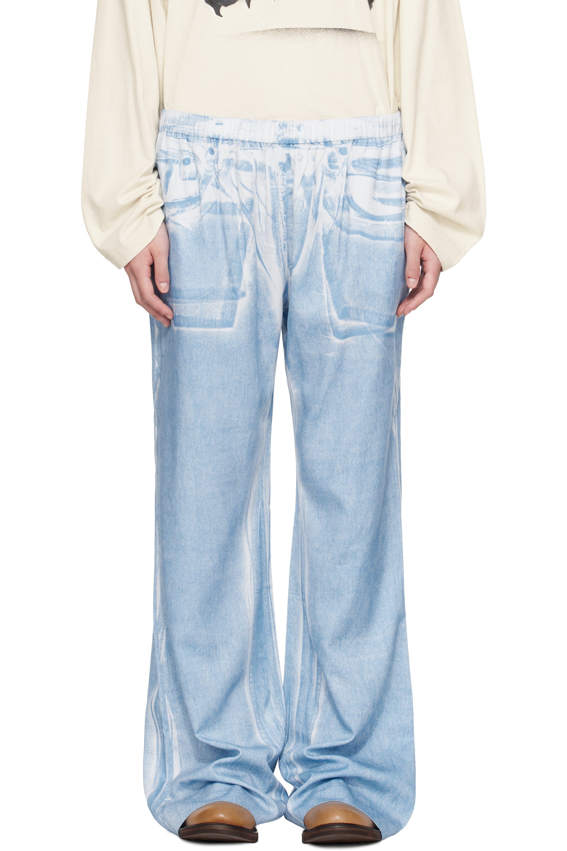 Acne Studios - Pantalon décontracté bleu à motif imprimé