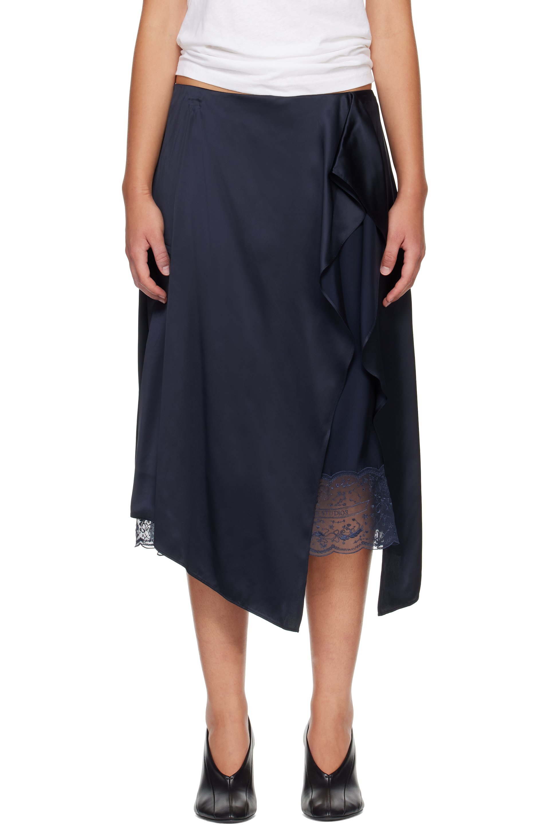 Acne Studios - Navy Layered Satin Midi Skirt
