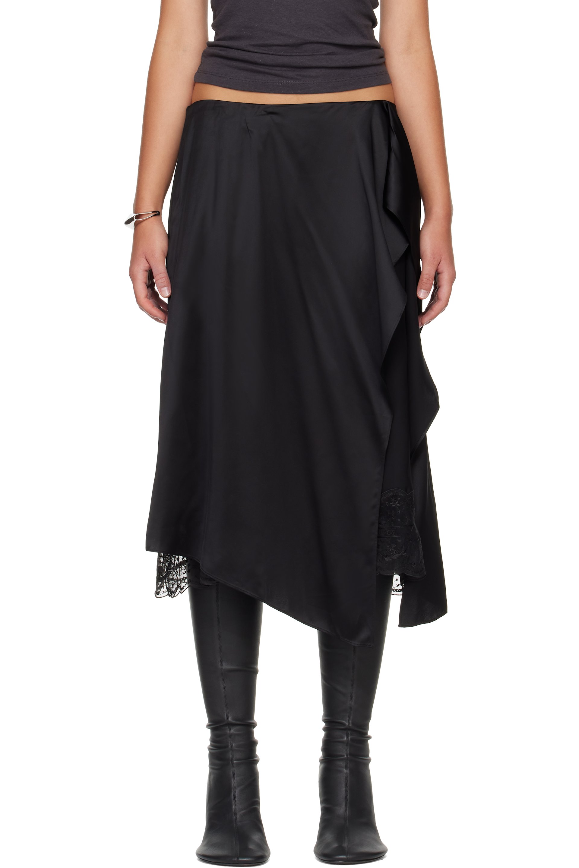 Acne Studios - Black Layered Satin Midi Skirt