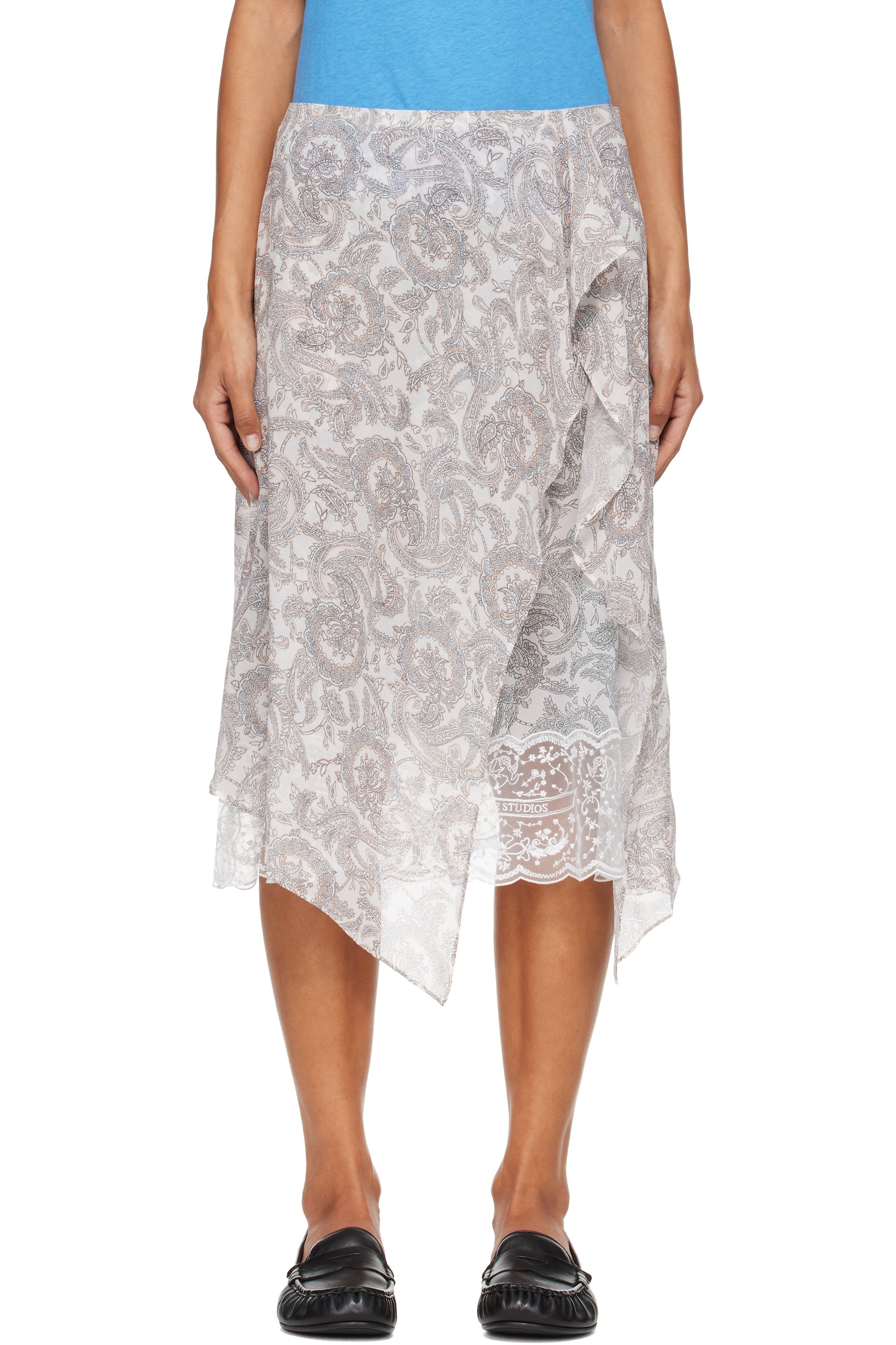 Acne Studios - Jupe midi beige en soie à motif cachemire