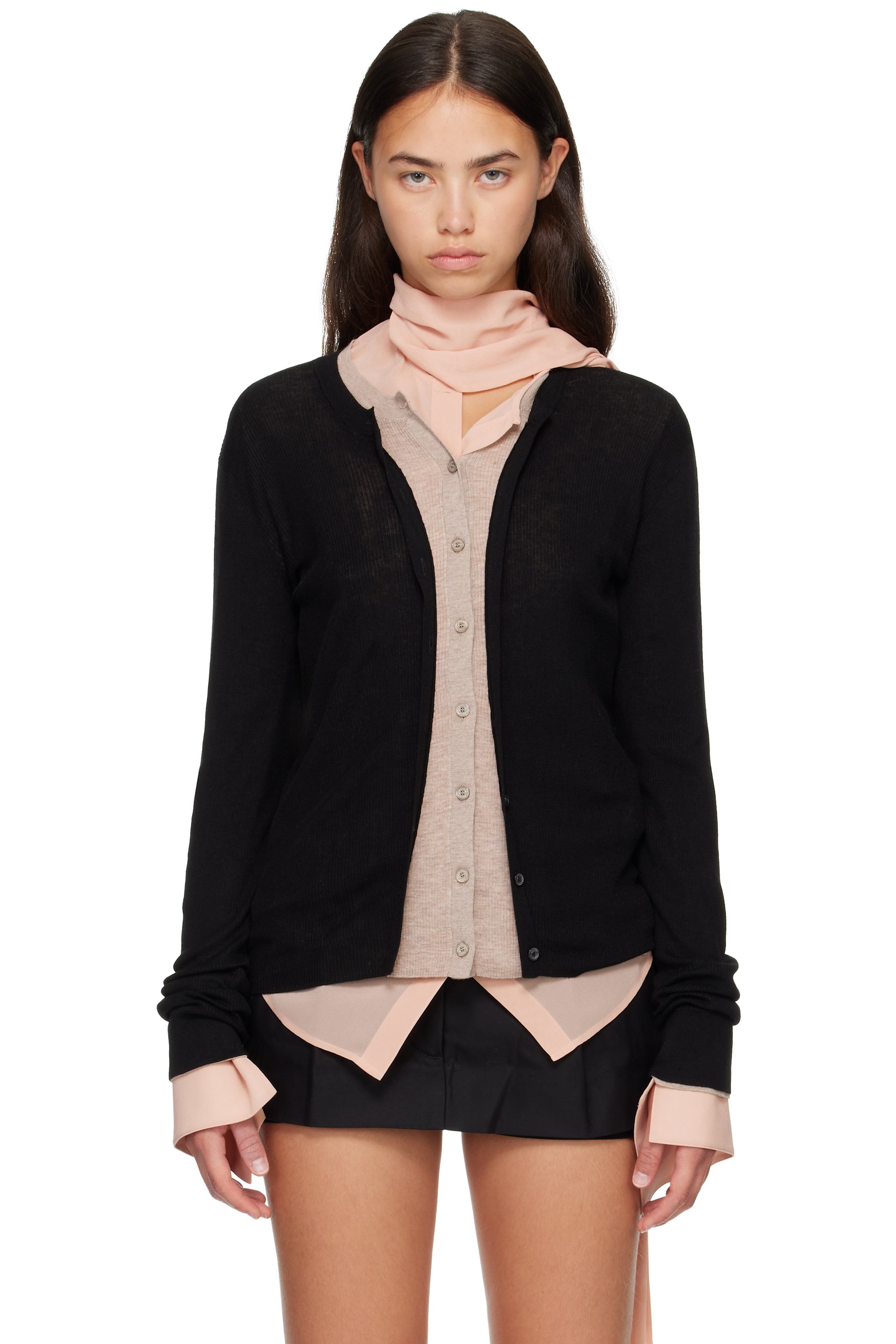 Acne Studios - Black & Beige Layered Silk-Wool Cardigan
