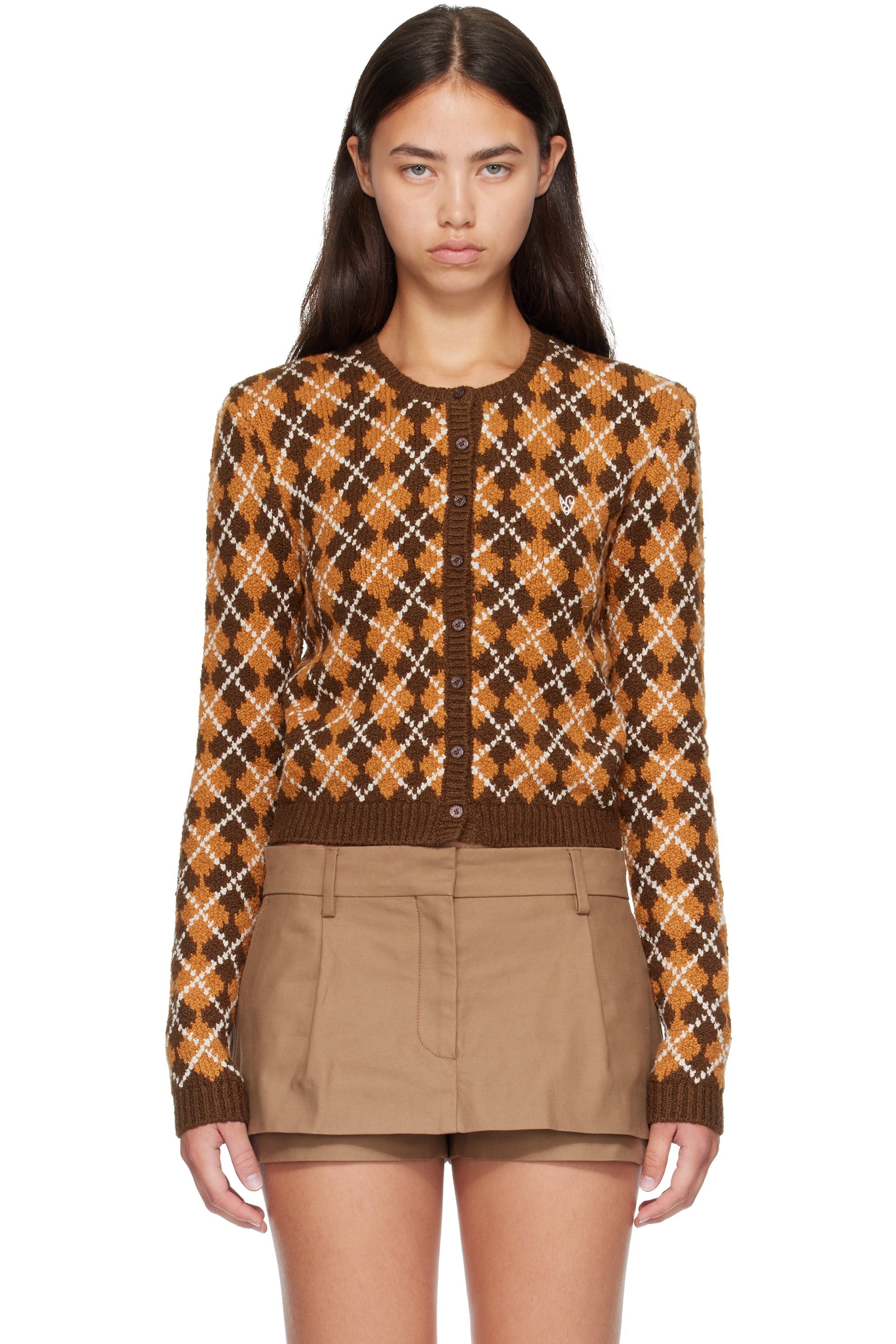 Acne Studios - Orange & Brown Bouclé Argyle Knit Cardigan