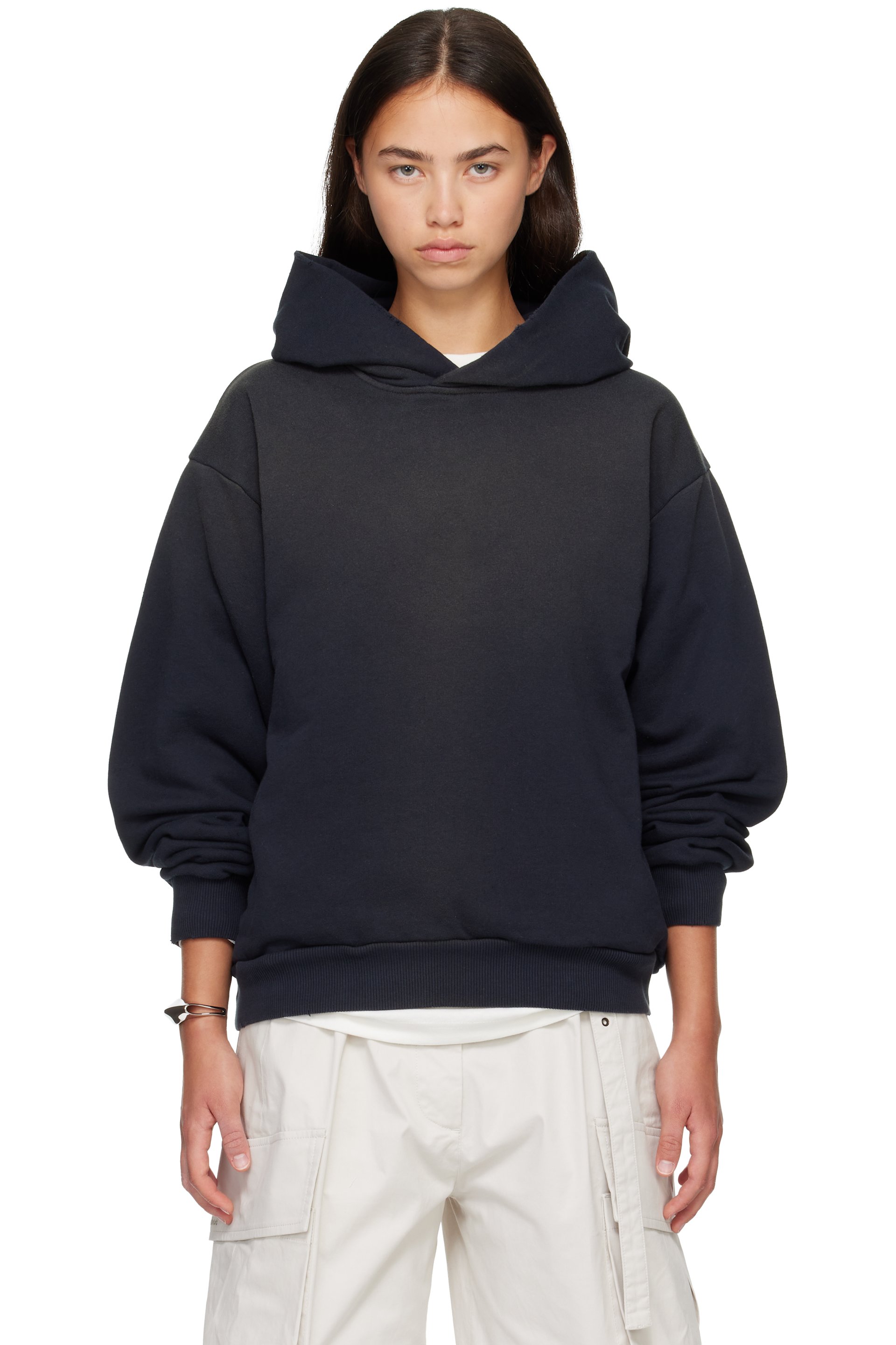 Acne Studios - Pull à capuche noir en molleton à logo