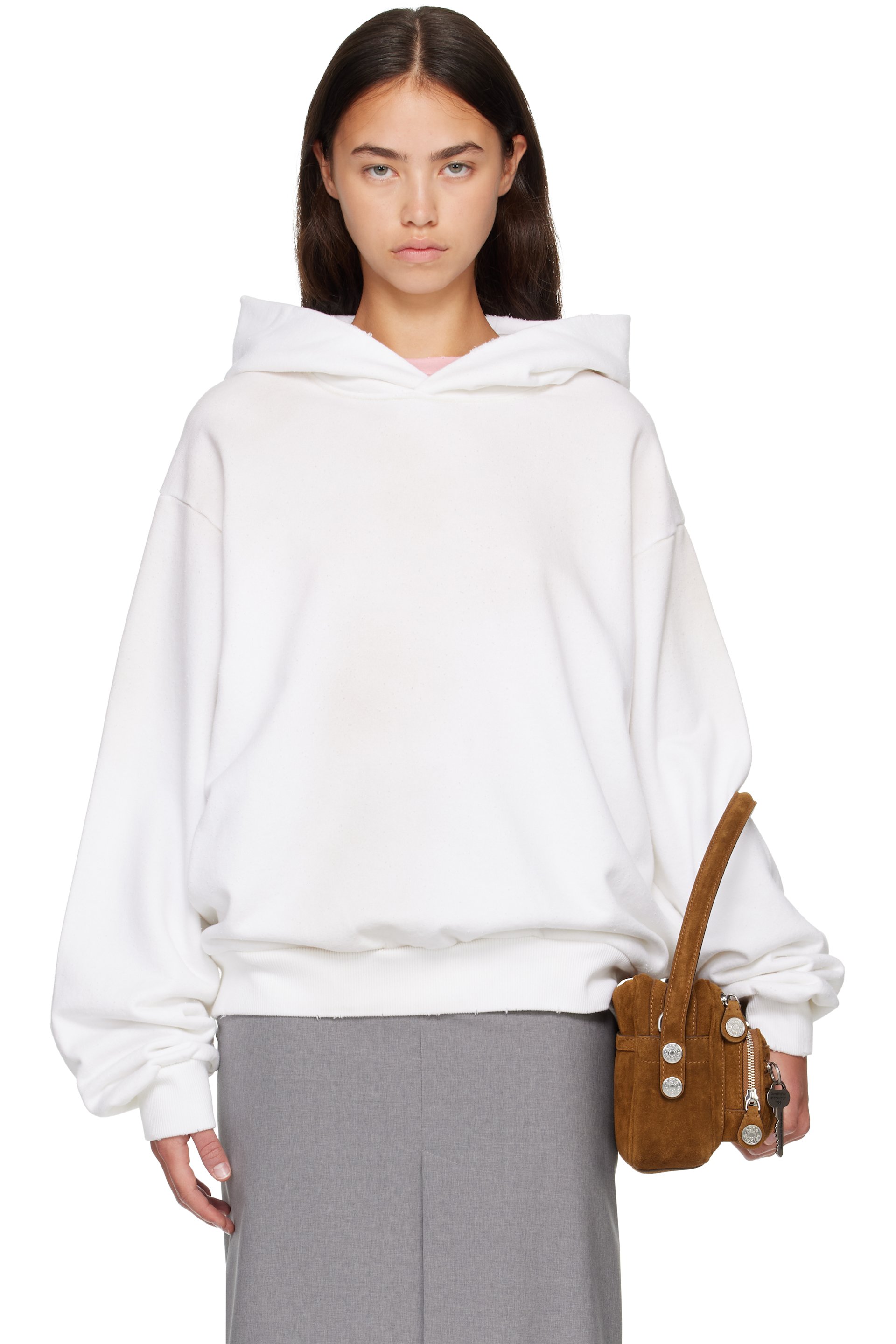 Acne Studios - Pull à capuche blanc cassé en molleton à logo