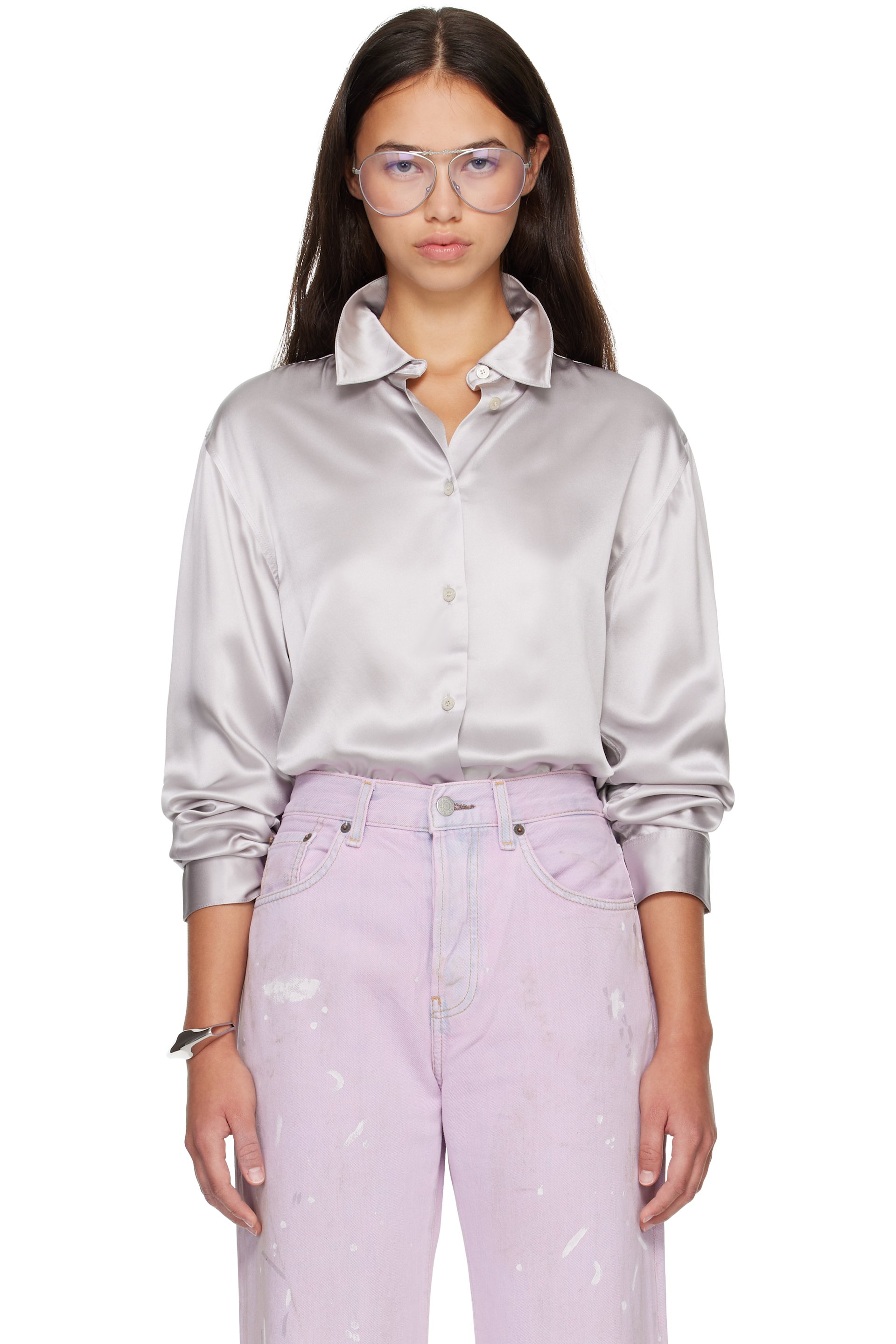 Acne Studios - Purple Silk Logo Blouse