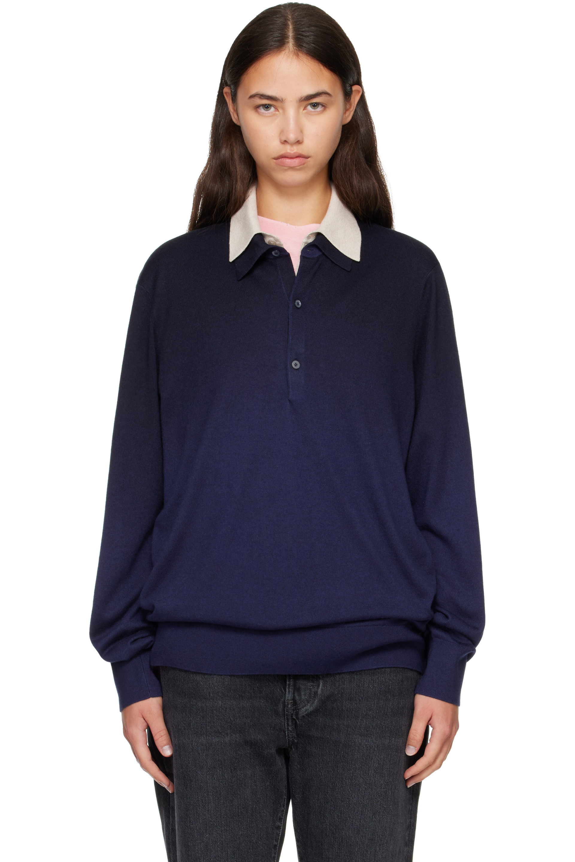 Acne Studios - Navy Silk Blend Knit Polo