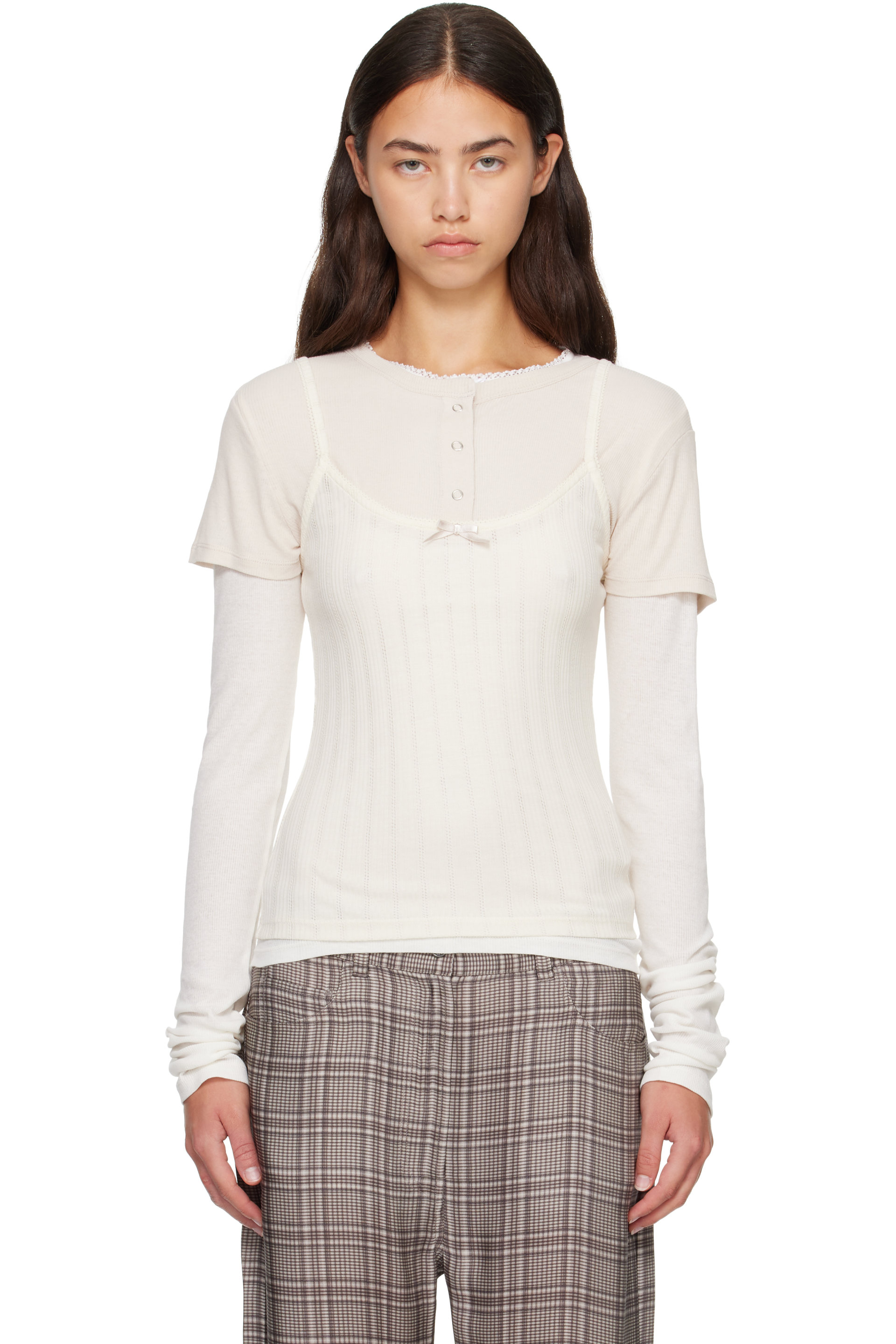 Acne Studios - White & Off-White Layered Jersey Bow Top