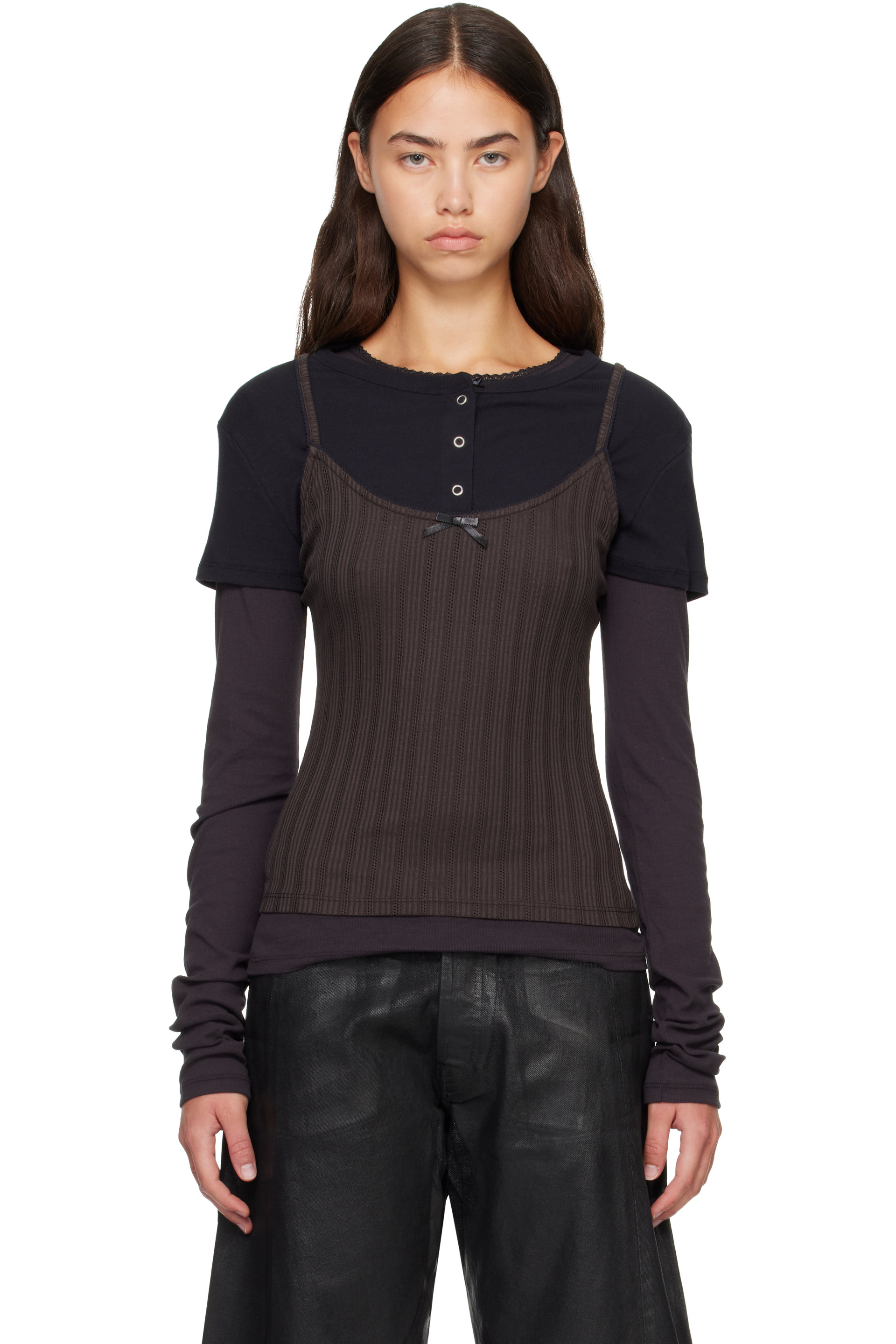 Acne Studios - Black & Gray Layered Jersey Bow T-shirt