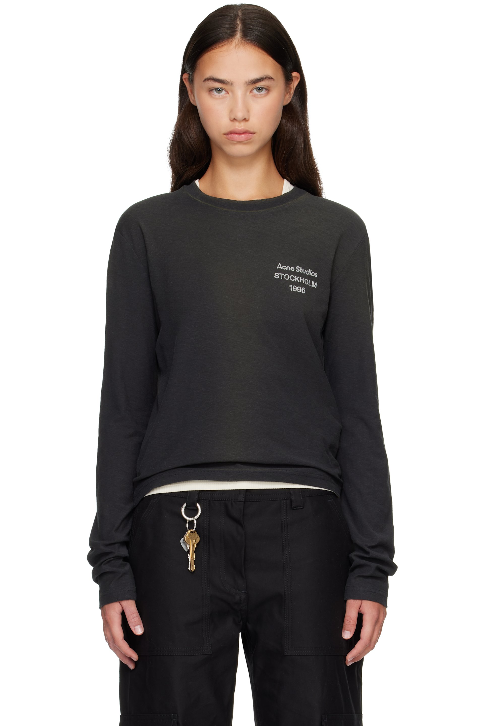 Acne Studios - Black Distressed Logo Long Sleeve T-shirt