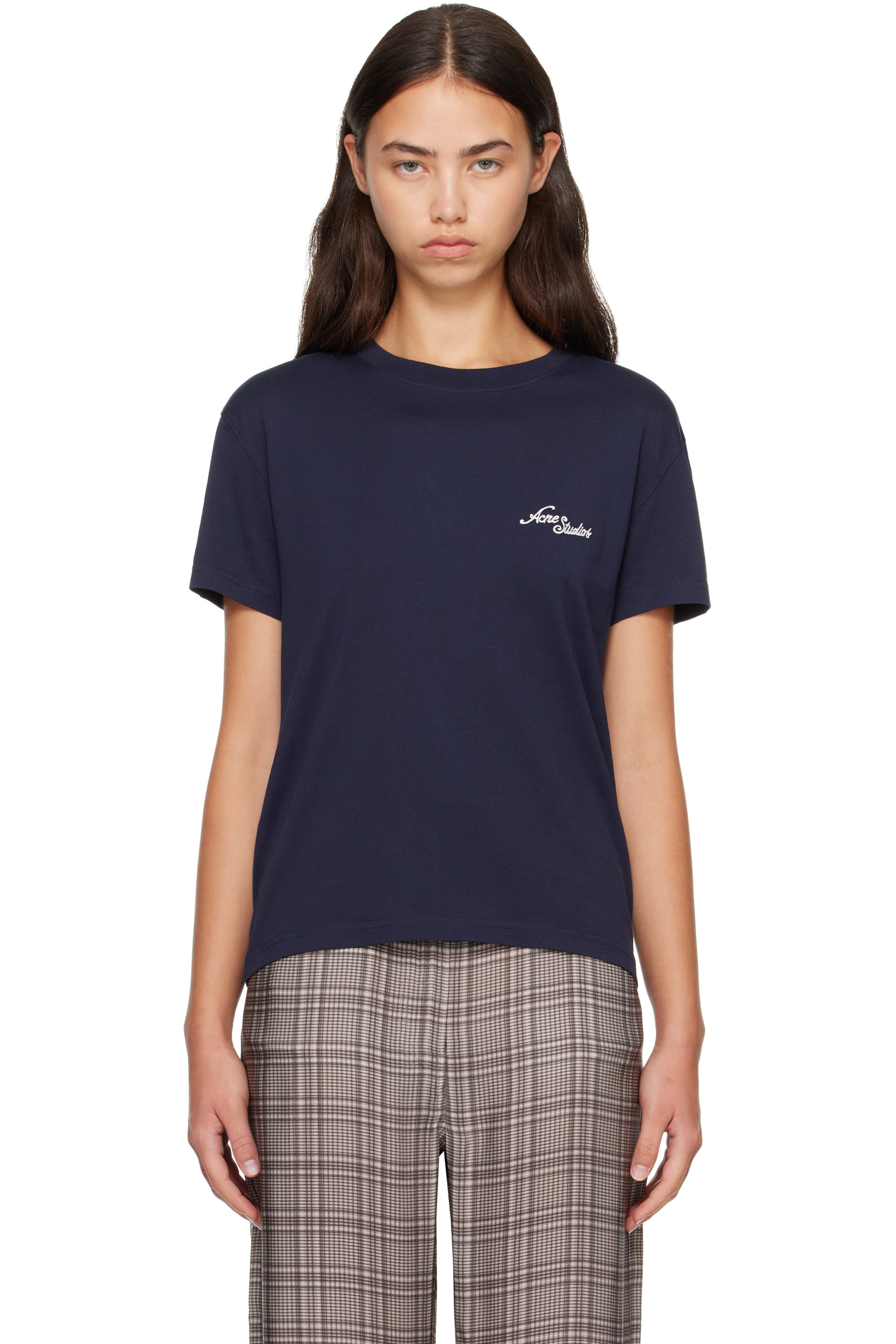 Acne Studios - T-shirt bleu marine en jersey à logo