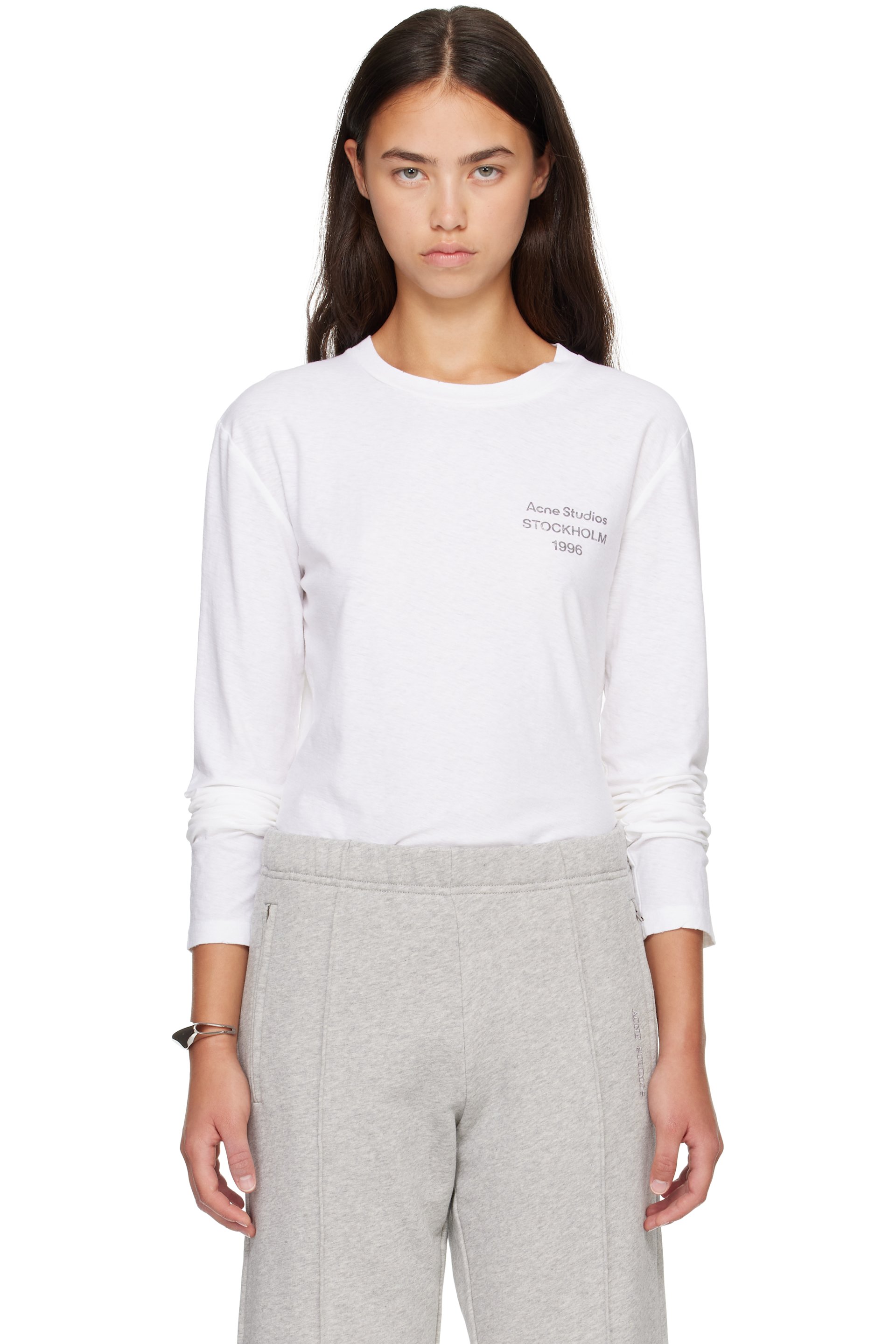 Acne Studios - White Distressed Logo Long Sleeve T-shirt