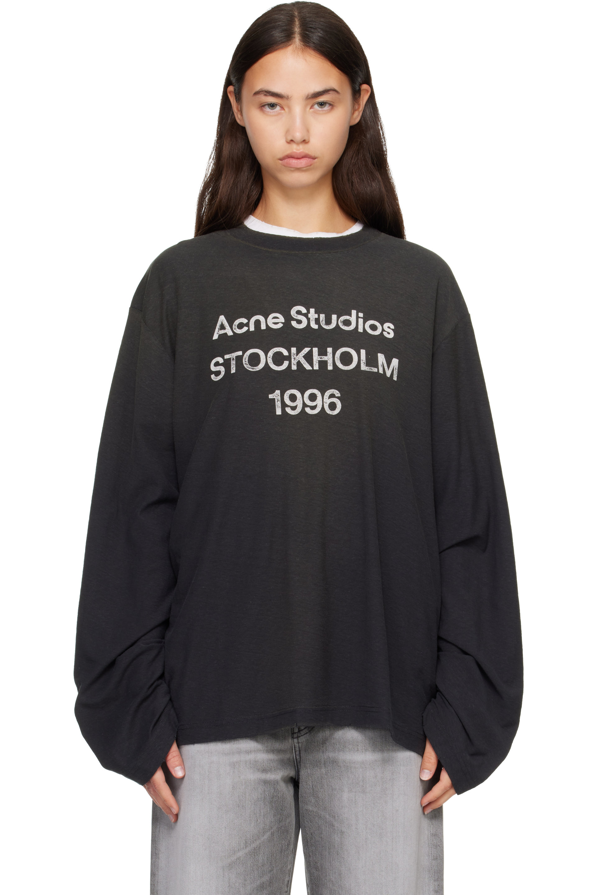 Acne Studios - T-shirt '1996' noir à logo et à effet aérosol