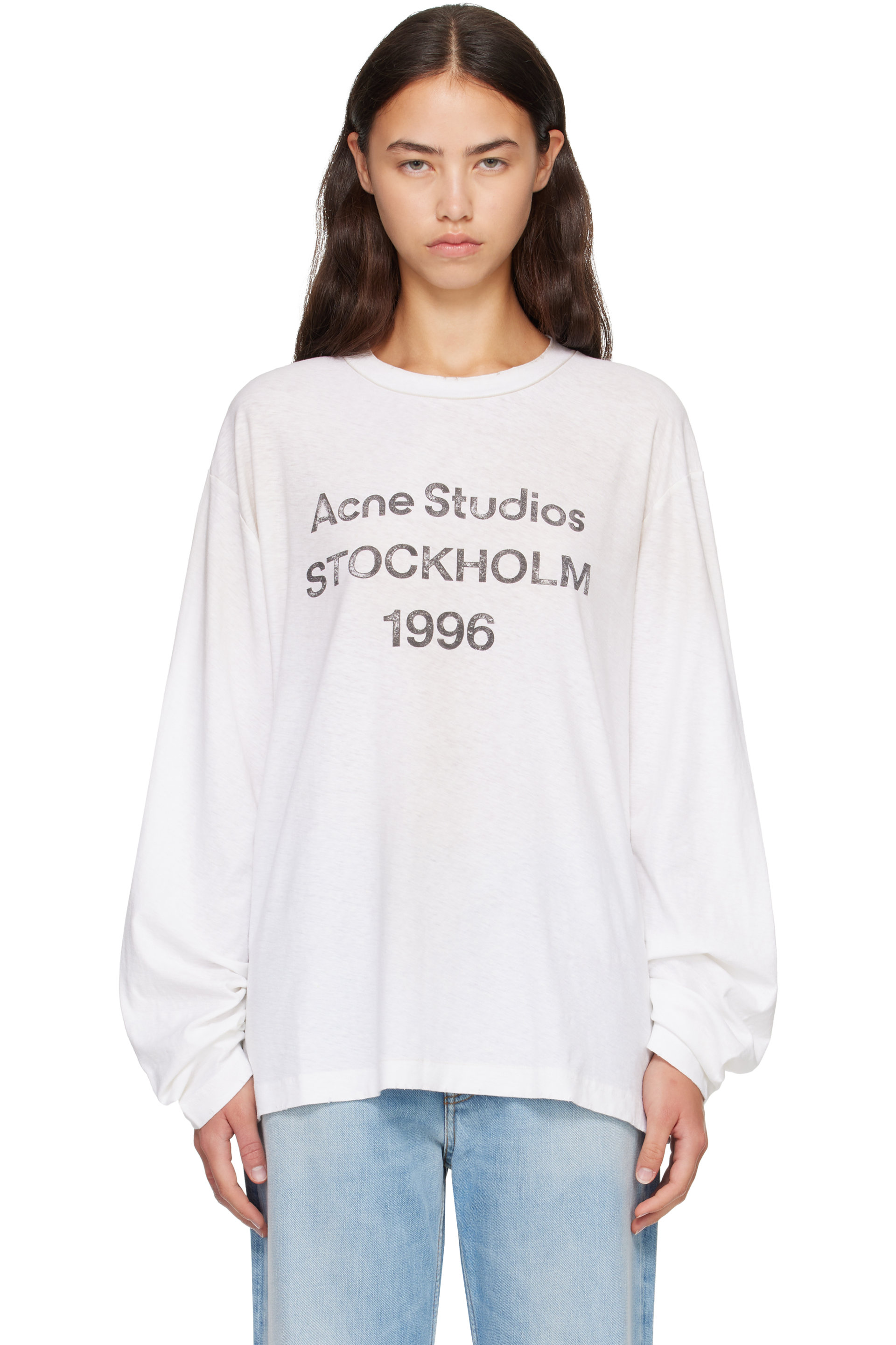 Acne Studios - T-shirt '1996' blanc à logo et à effet aérosol
