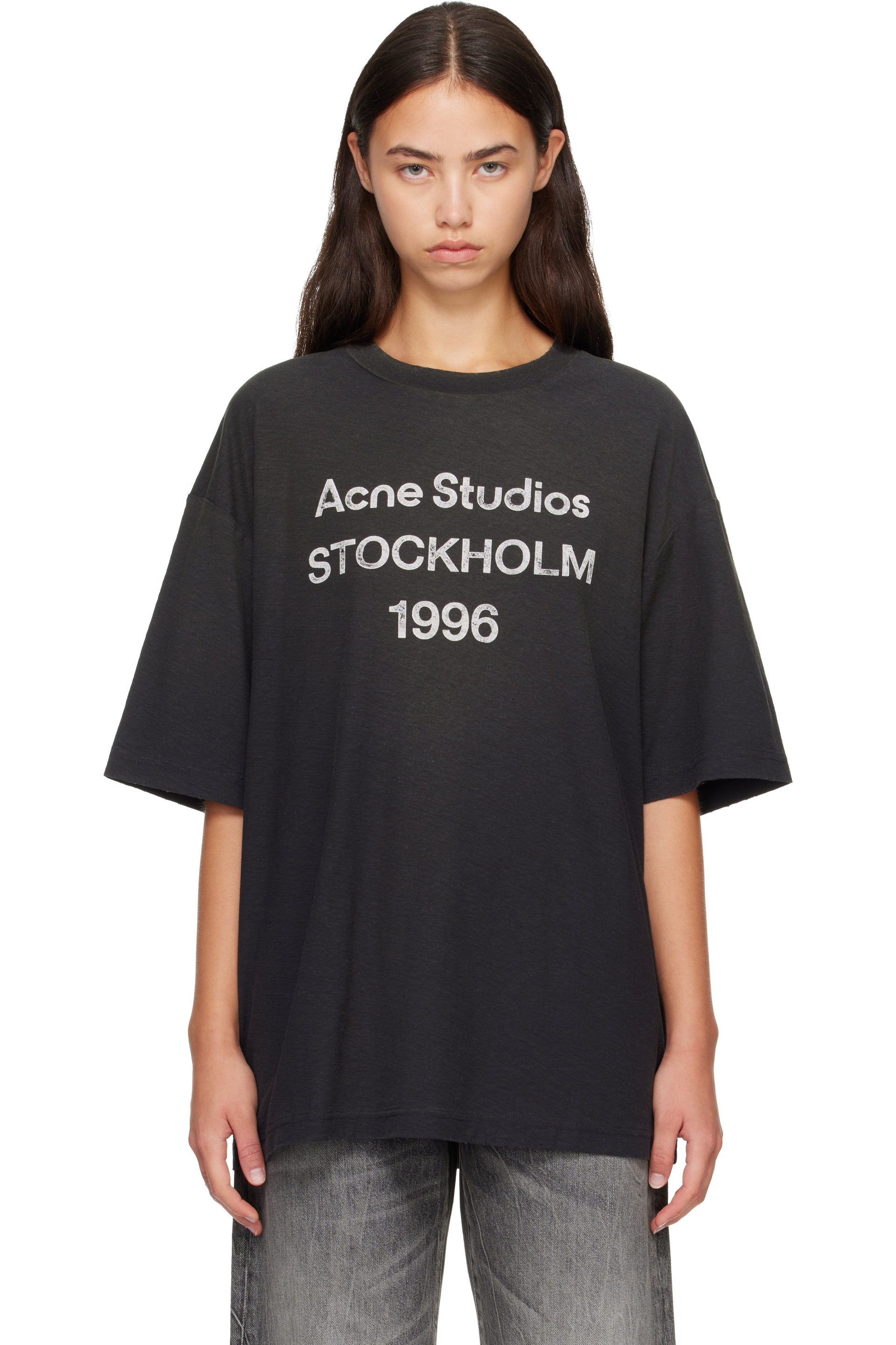Acne Studios - T-shirt noir à logo et à effet aérosol