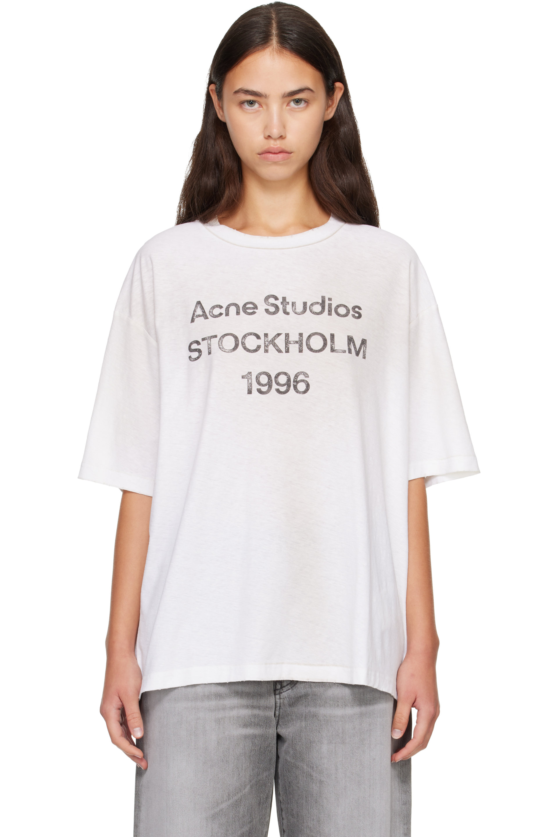 Acne Studios - T-shirt blanc à logo et à effet aérosol