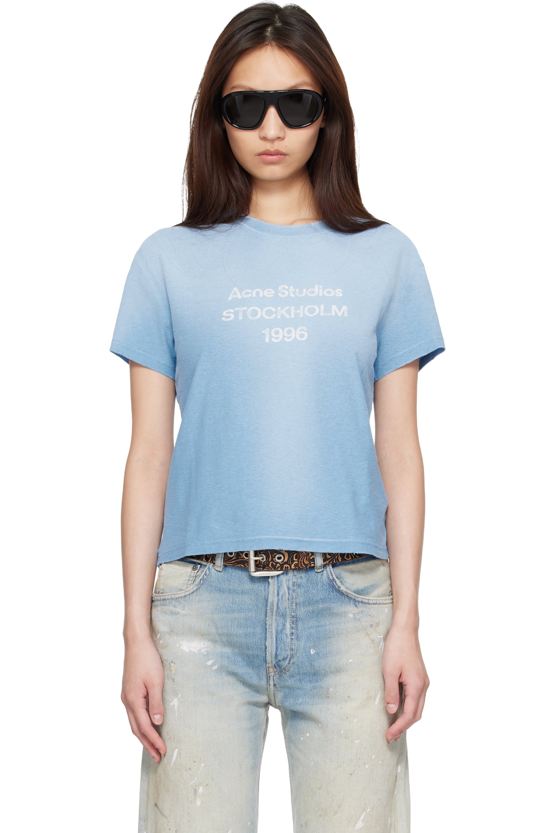 Acne Studios - T-shirt ajusté bleu à logo