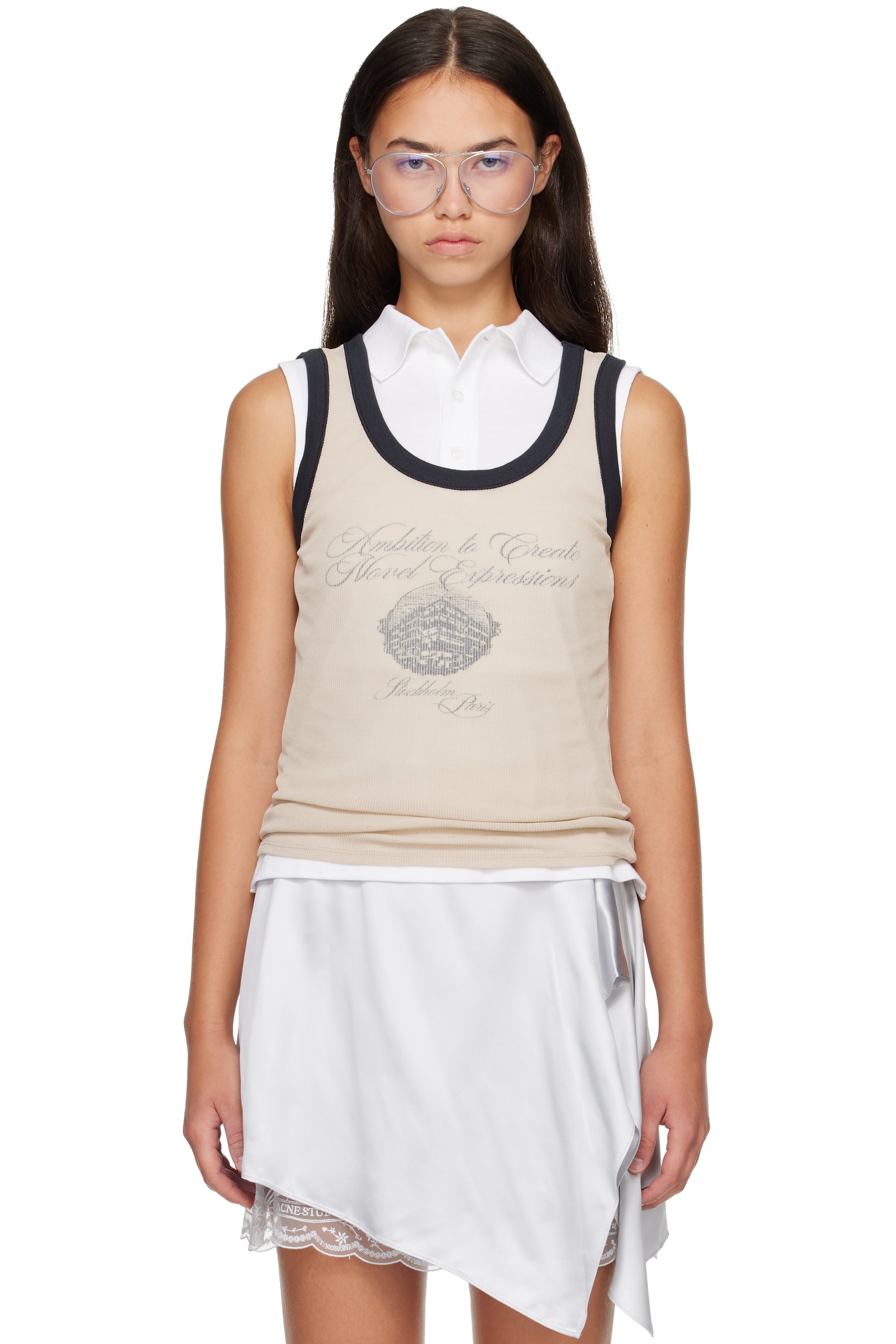 Acne Studios - Beige & Black Ribbed Tank Top