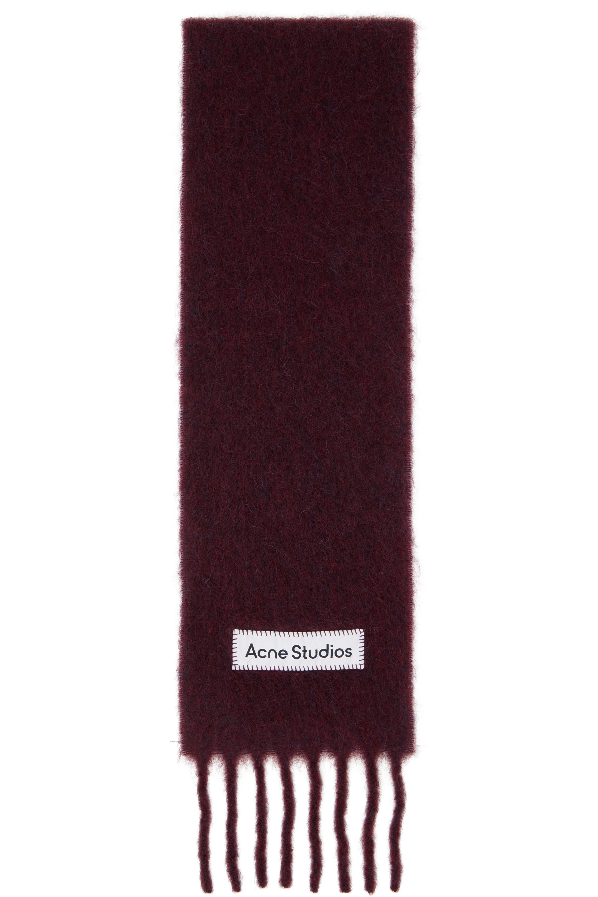 Acne Studios - Burgundy Fringed Logo Scarf