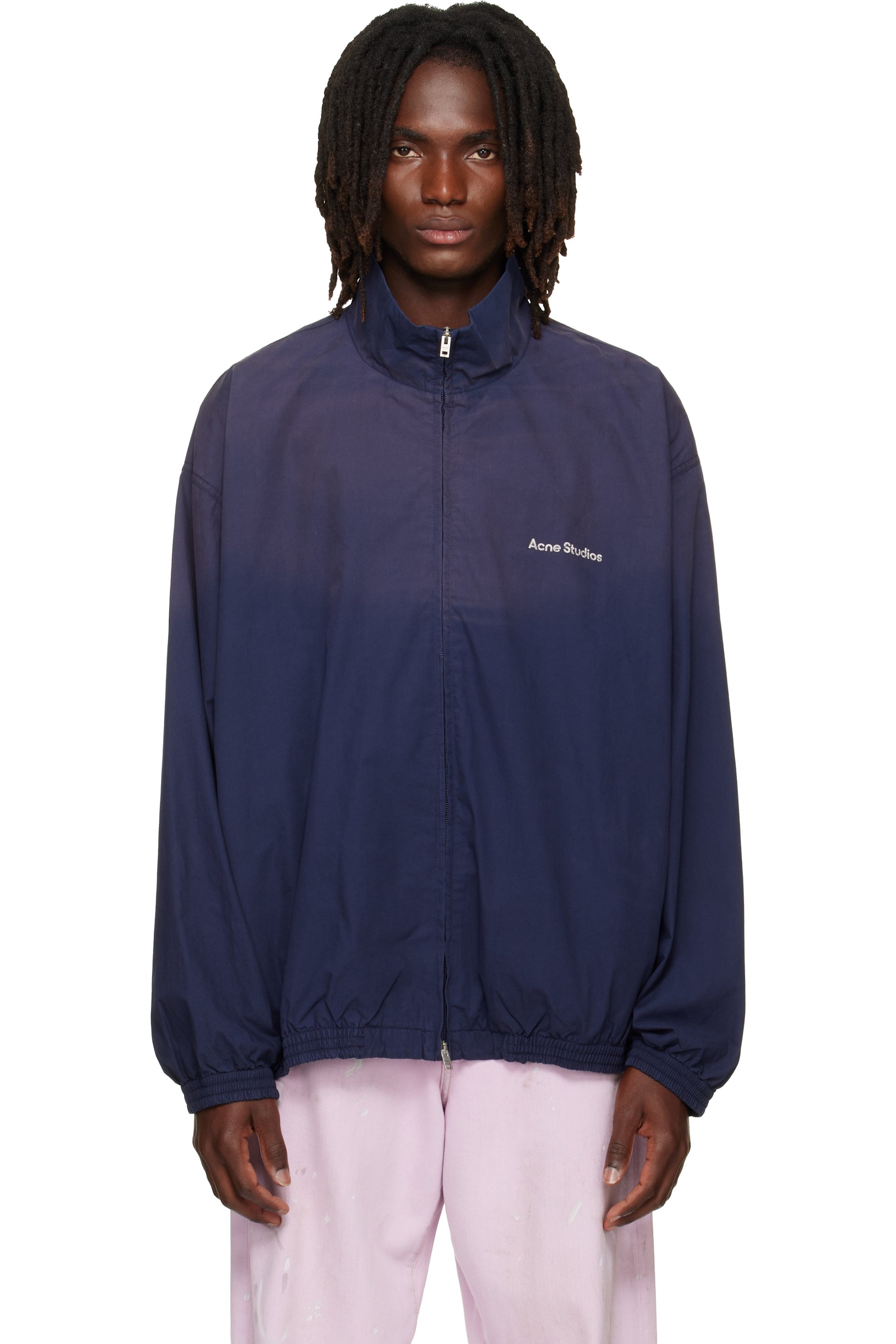 Acne Studios - Blouson bleu marine à effet délavé et à logos