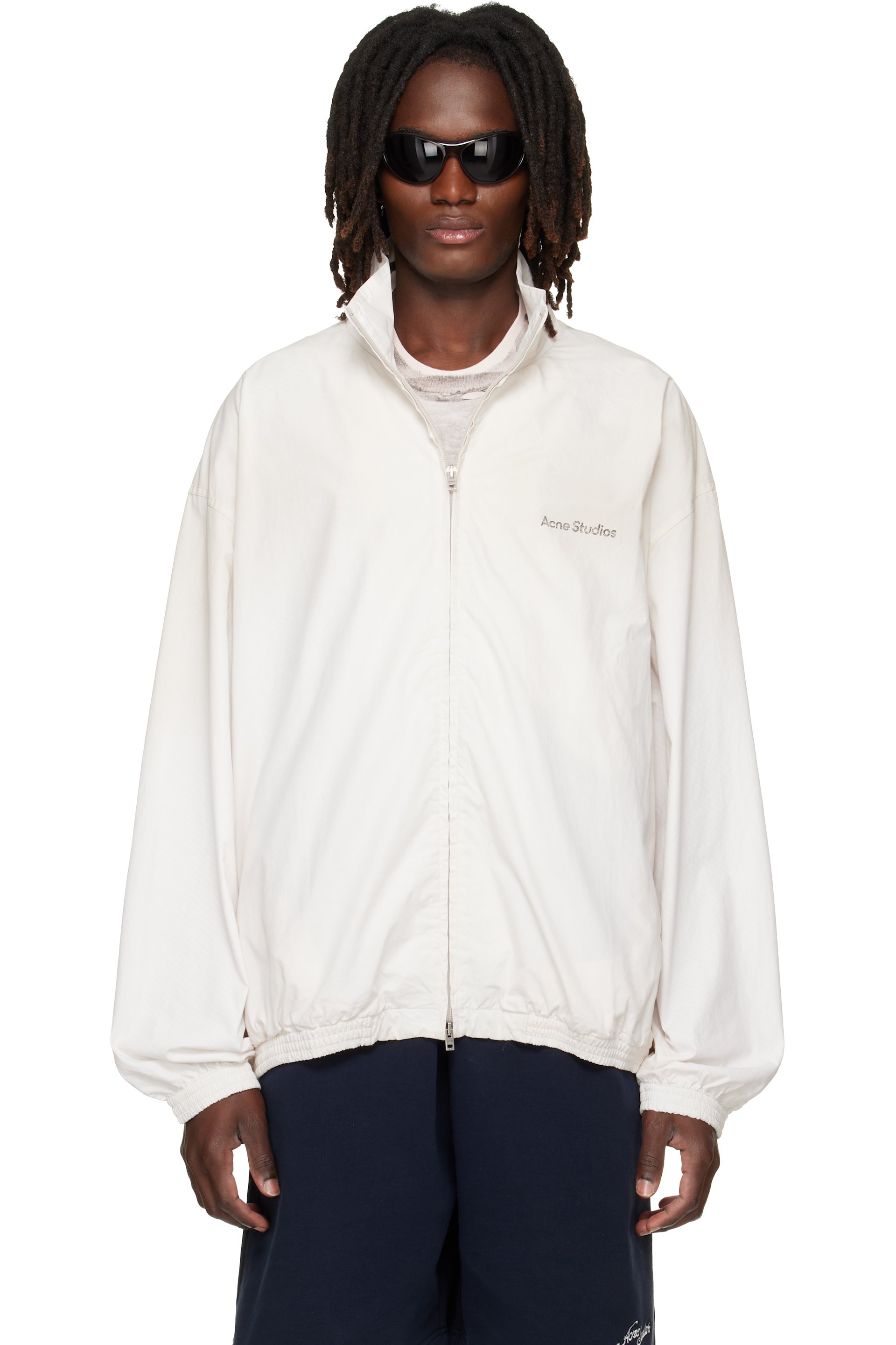 Acne Studios - Blouson blanc cassé à effet délavé et à logos