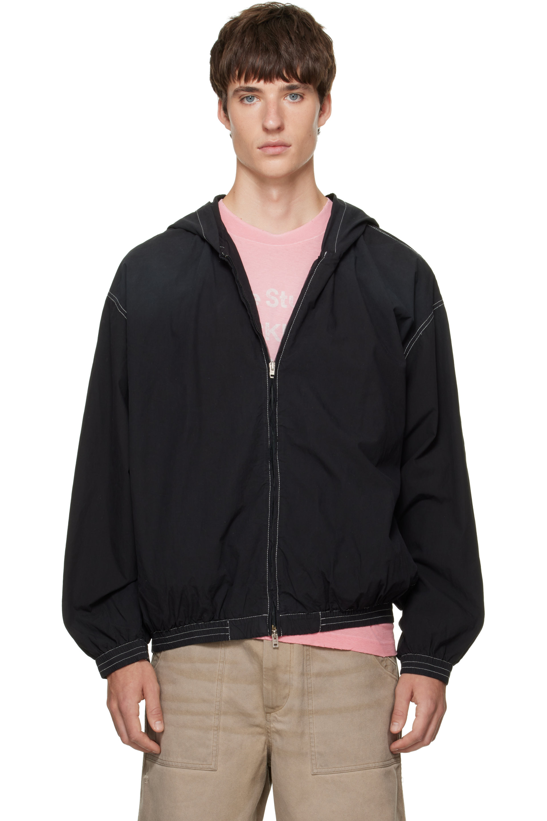 Acne Studios - Blouson noir à logo et à capuche