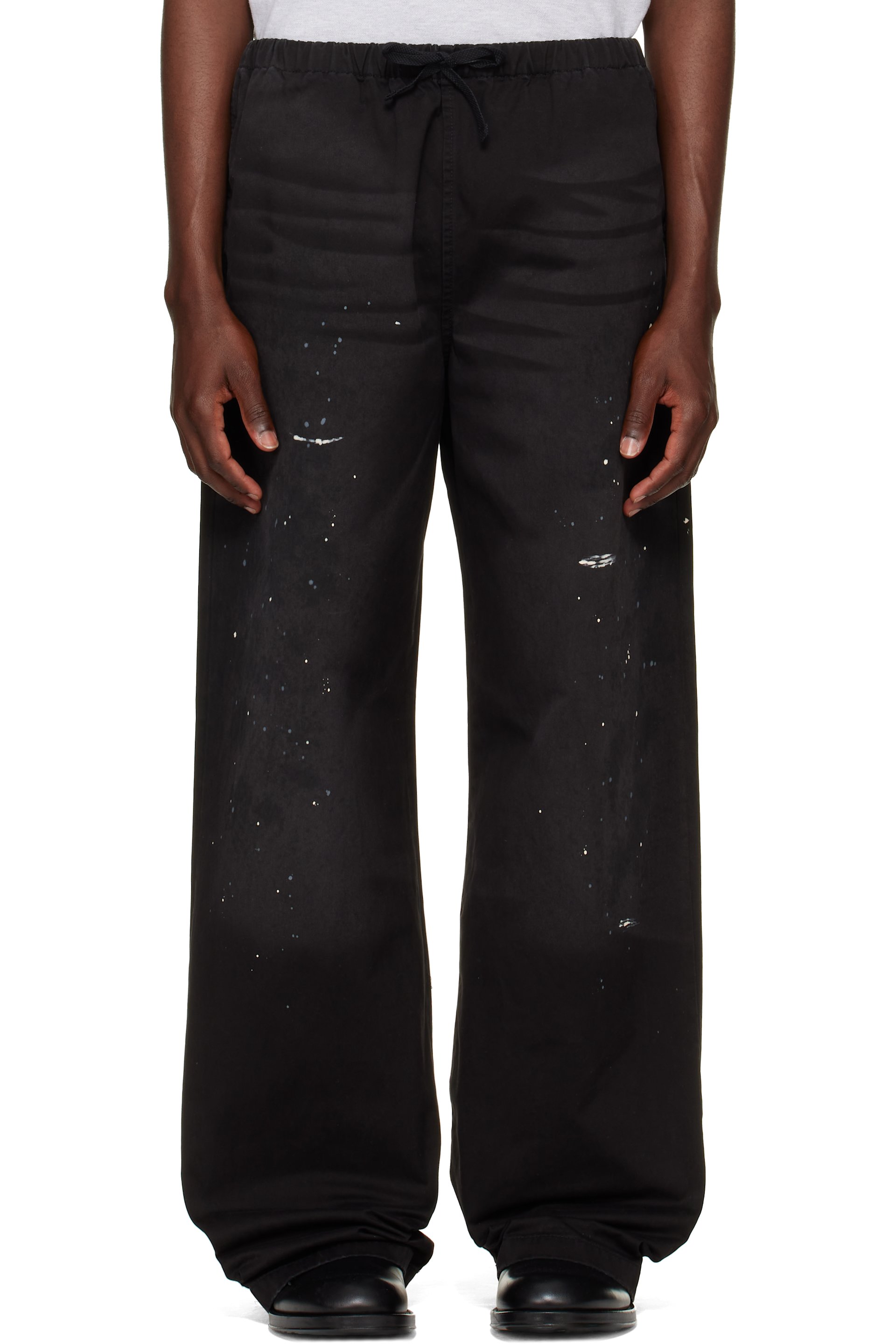 Acne Studios - Pantalon noir à éclaboussures de peinture et à cordon coulissant