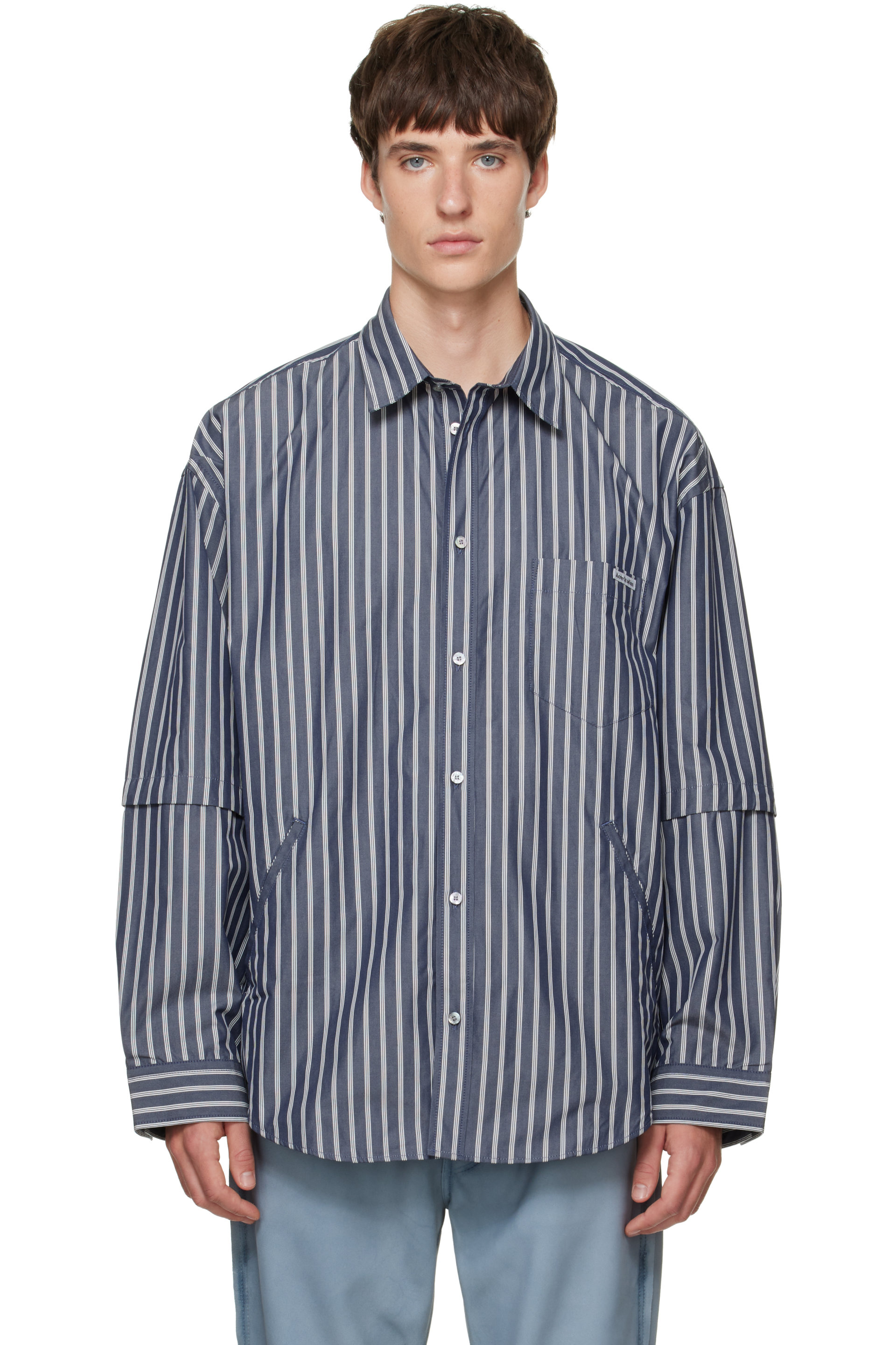 Acne Studios - Navy & White Double-Sleeve Striped Shirt