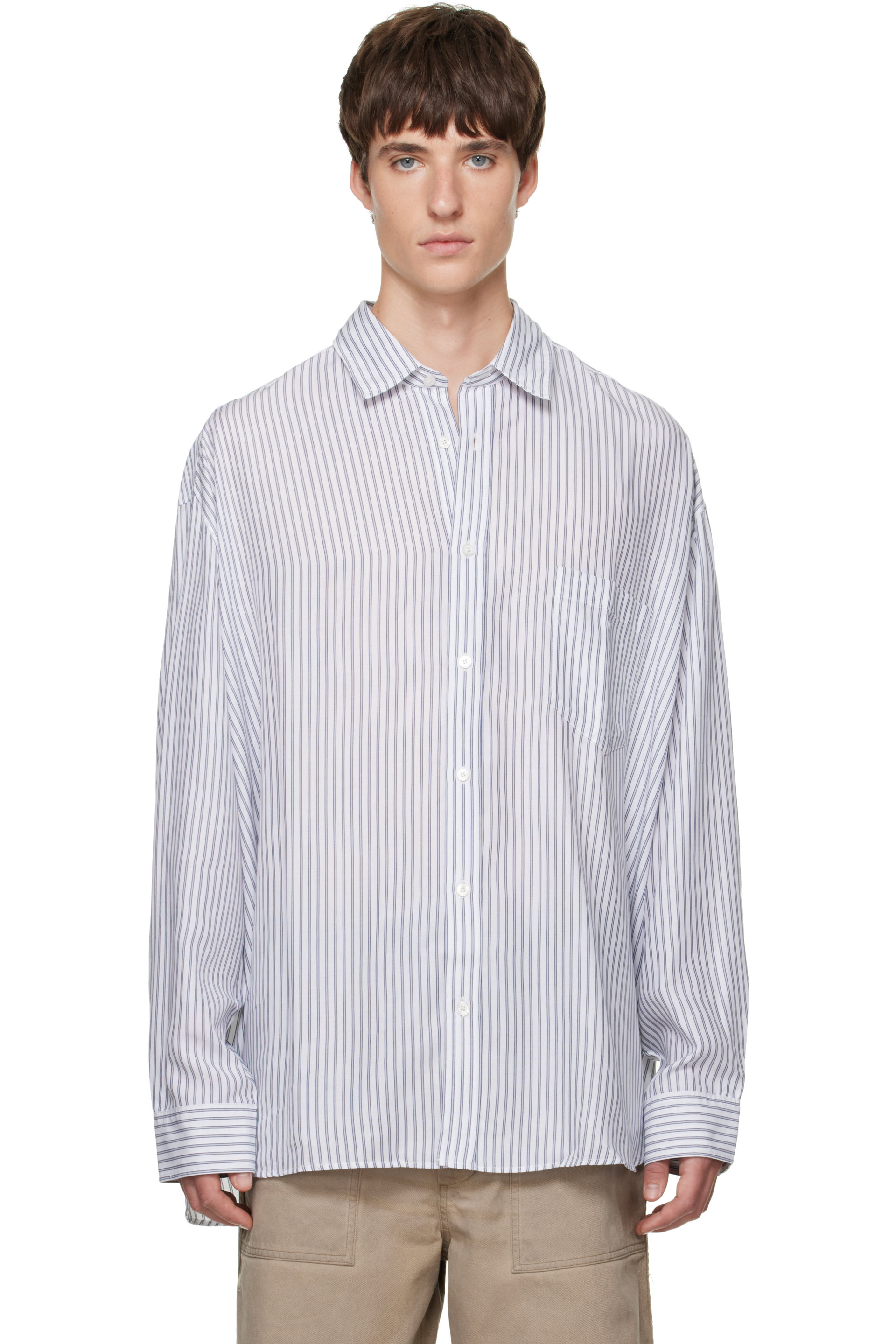 Acne Studios - ホワイト＆ネイビー ストライプ ボタンアップシャツ