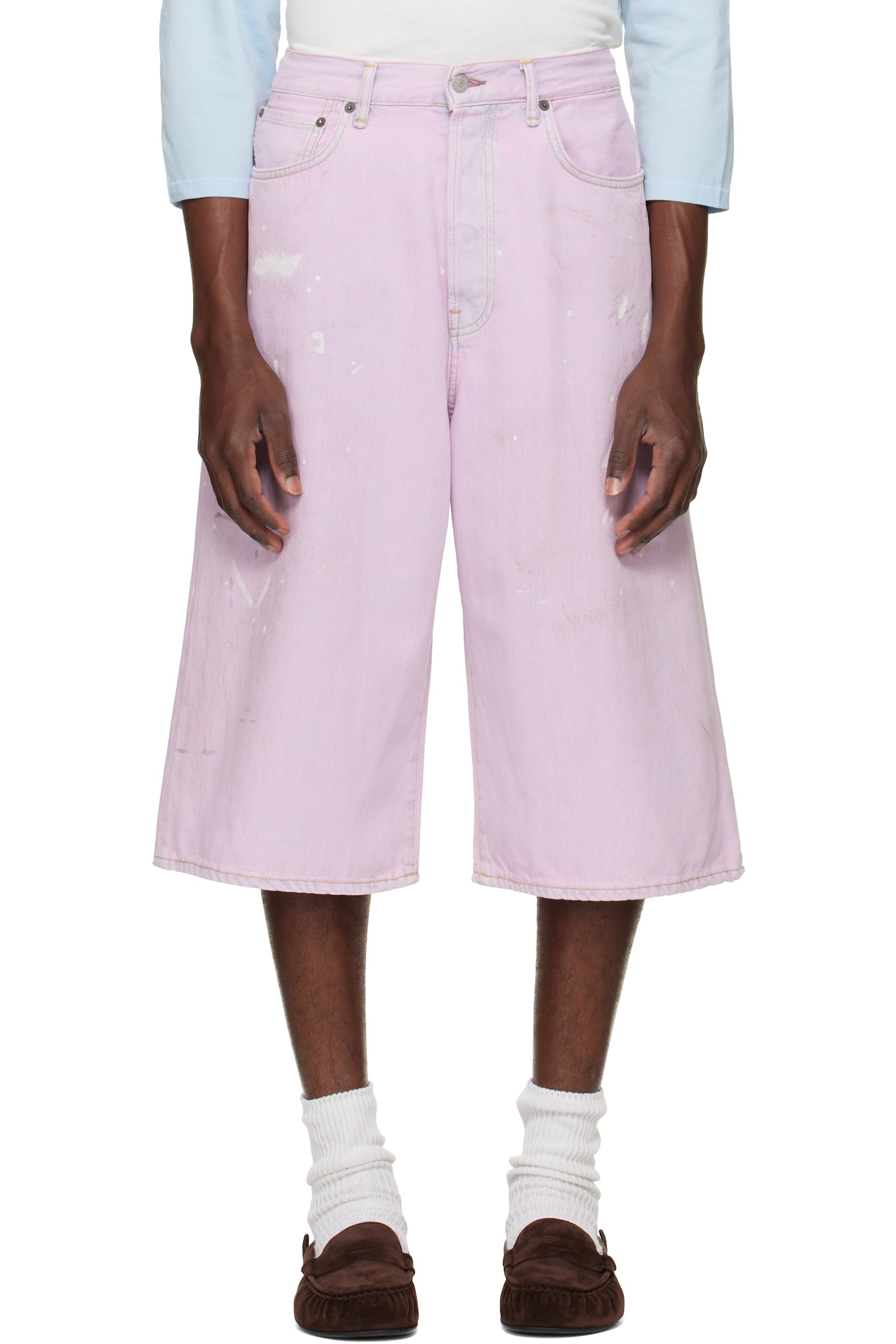 Acne Studios - Short rose en denim à éclaboussures de peinture
