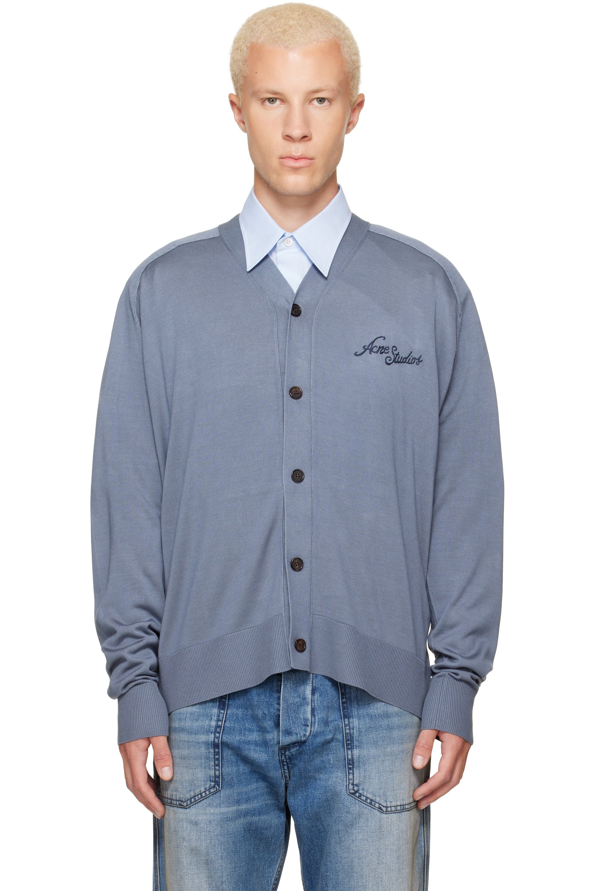 Acne Studios - Blue Silk V-Neck Cardigan