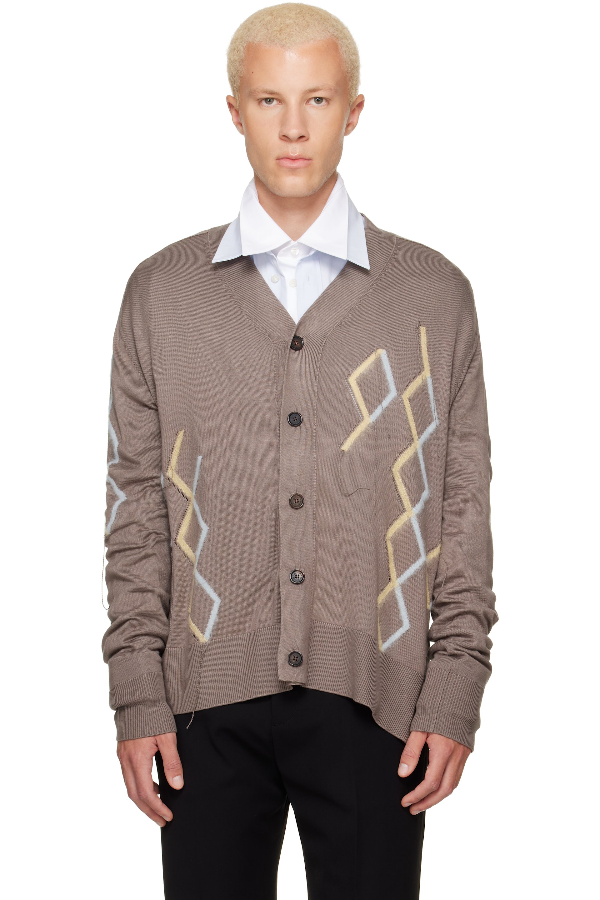 Acne Studios - Taupe Argyle Knit Cardigan