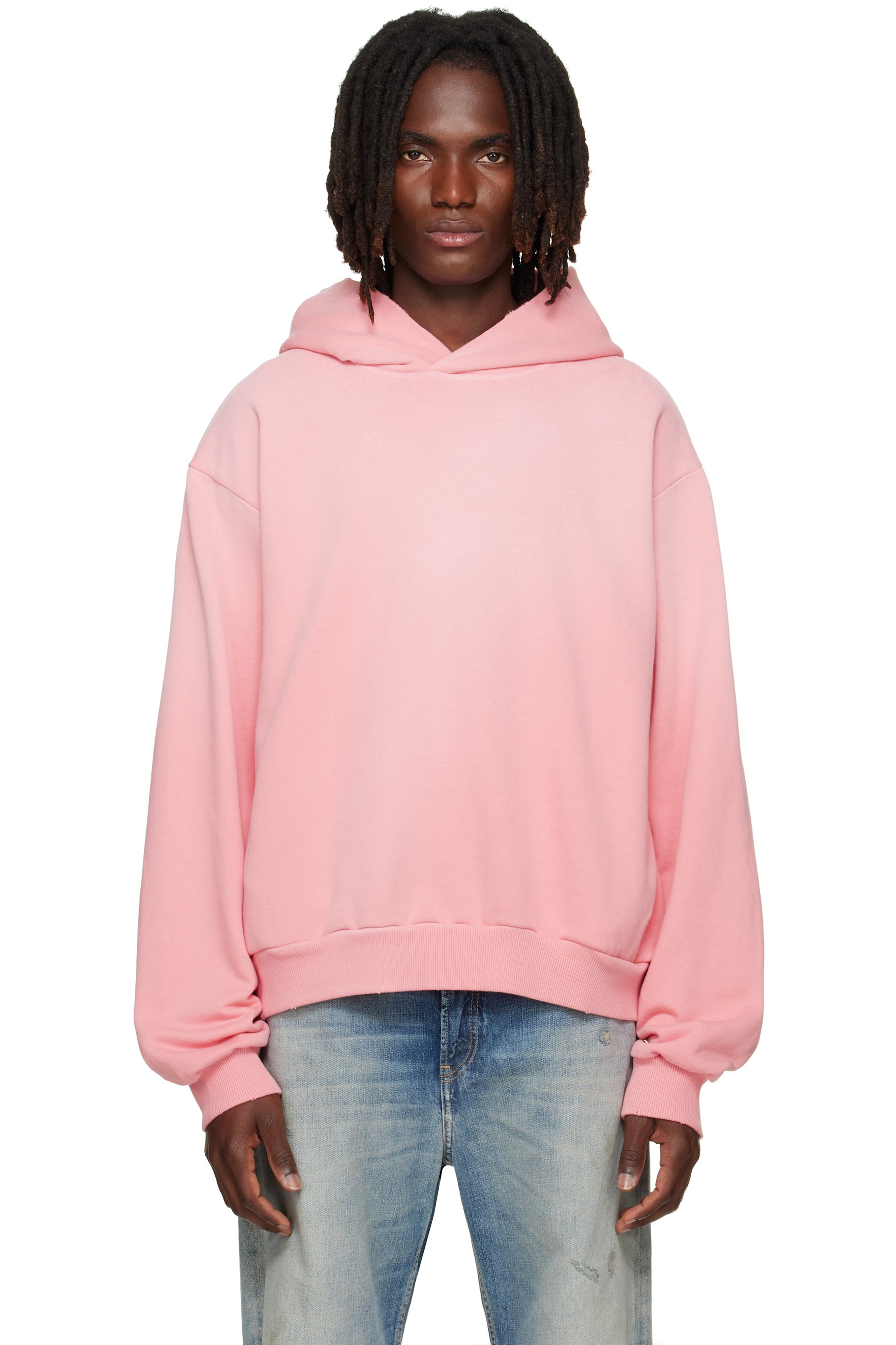 Acne Studios - Pull à capuche rose en molleton à logo