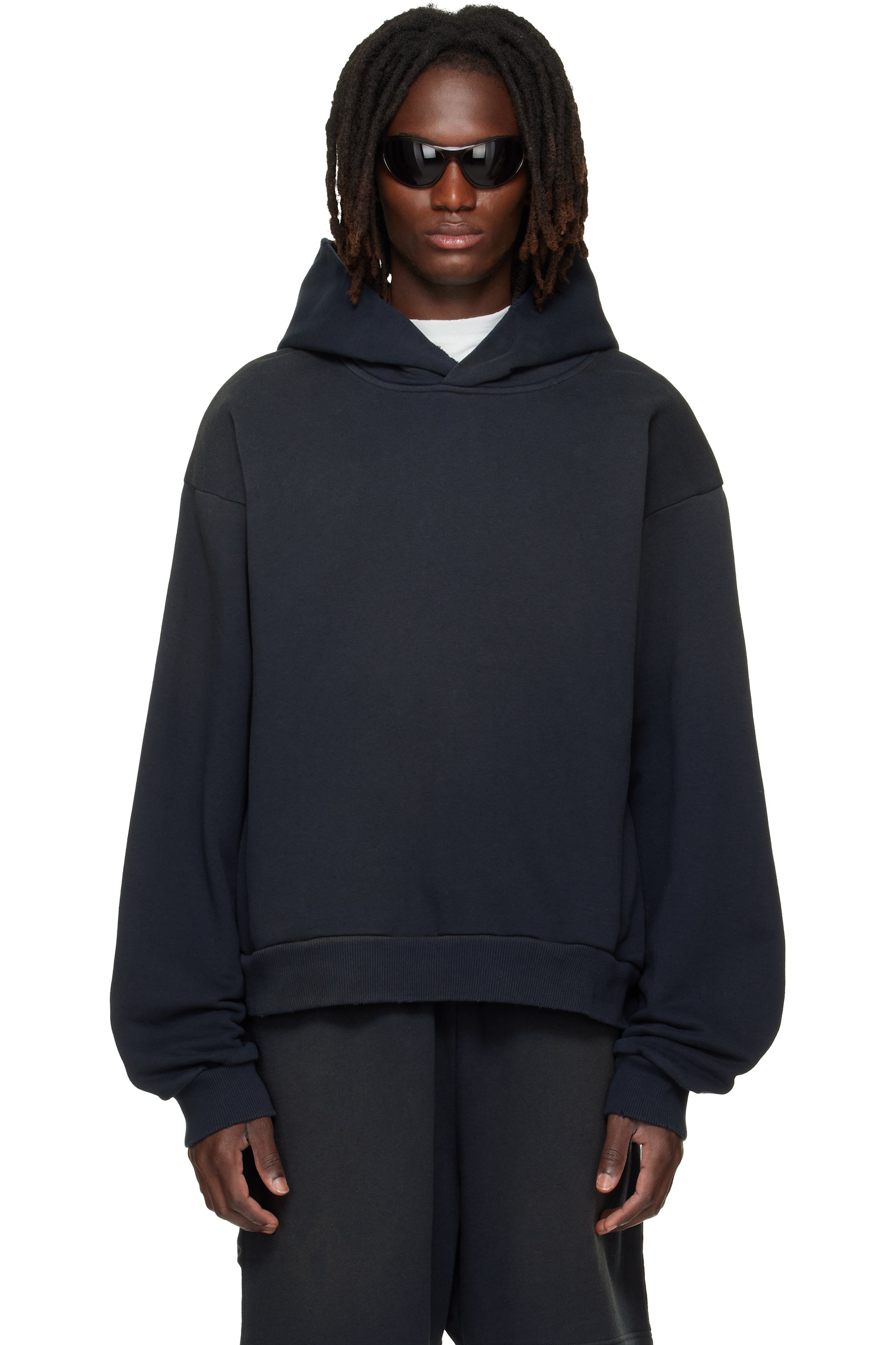 Acne Studios - Pull à capuche noir en molleton à logo