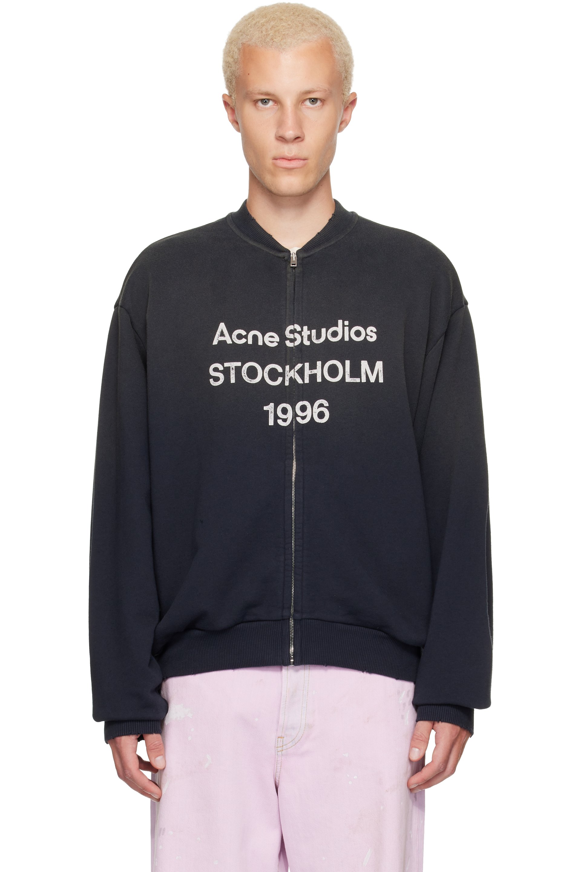 Acne Studios - Cardigan noir à effet usé et à glissière