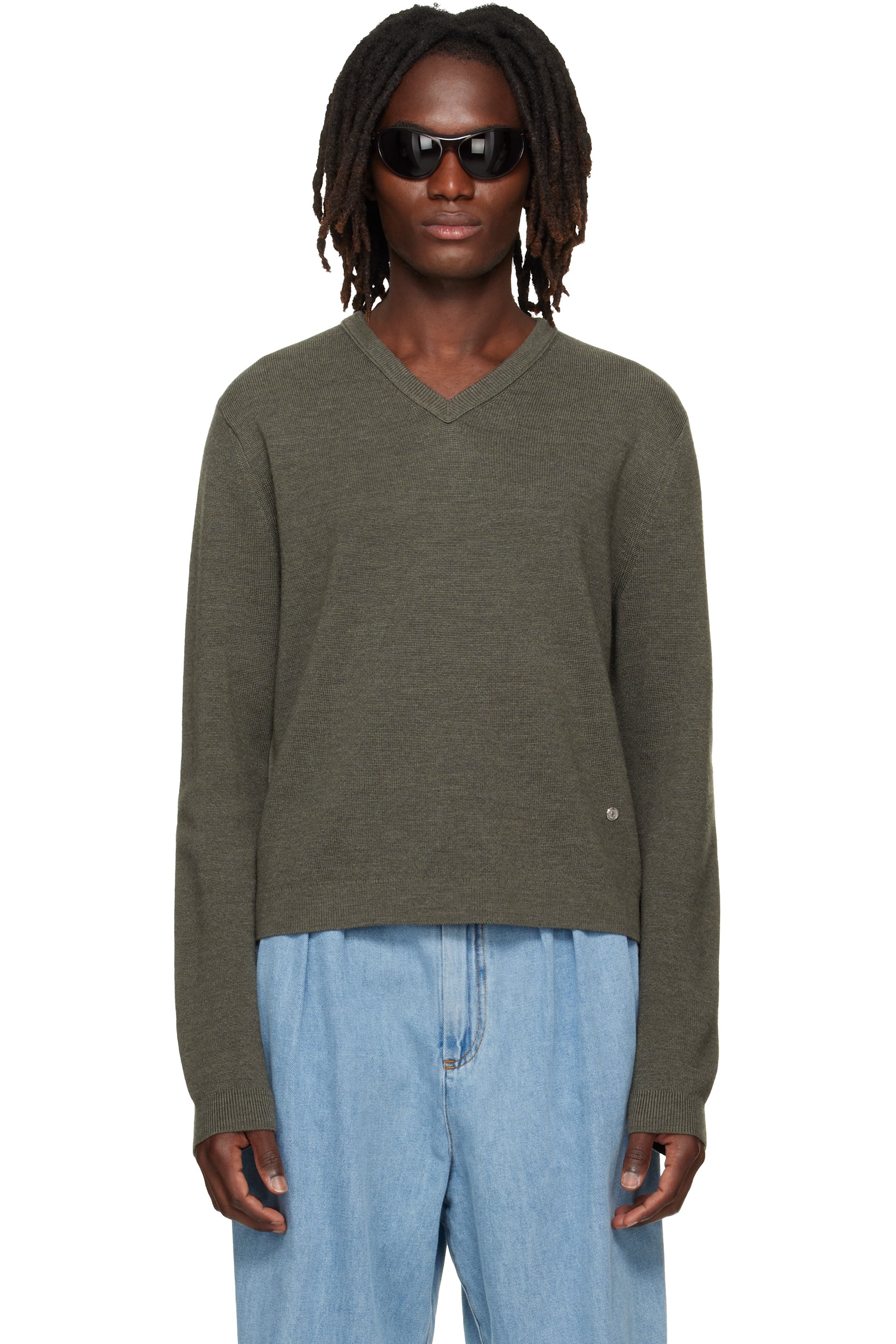 Acne Studios - Pull kaki en laine mérinos