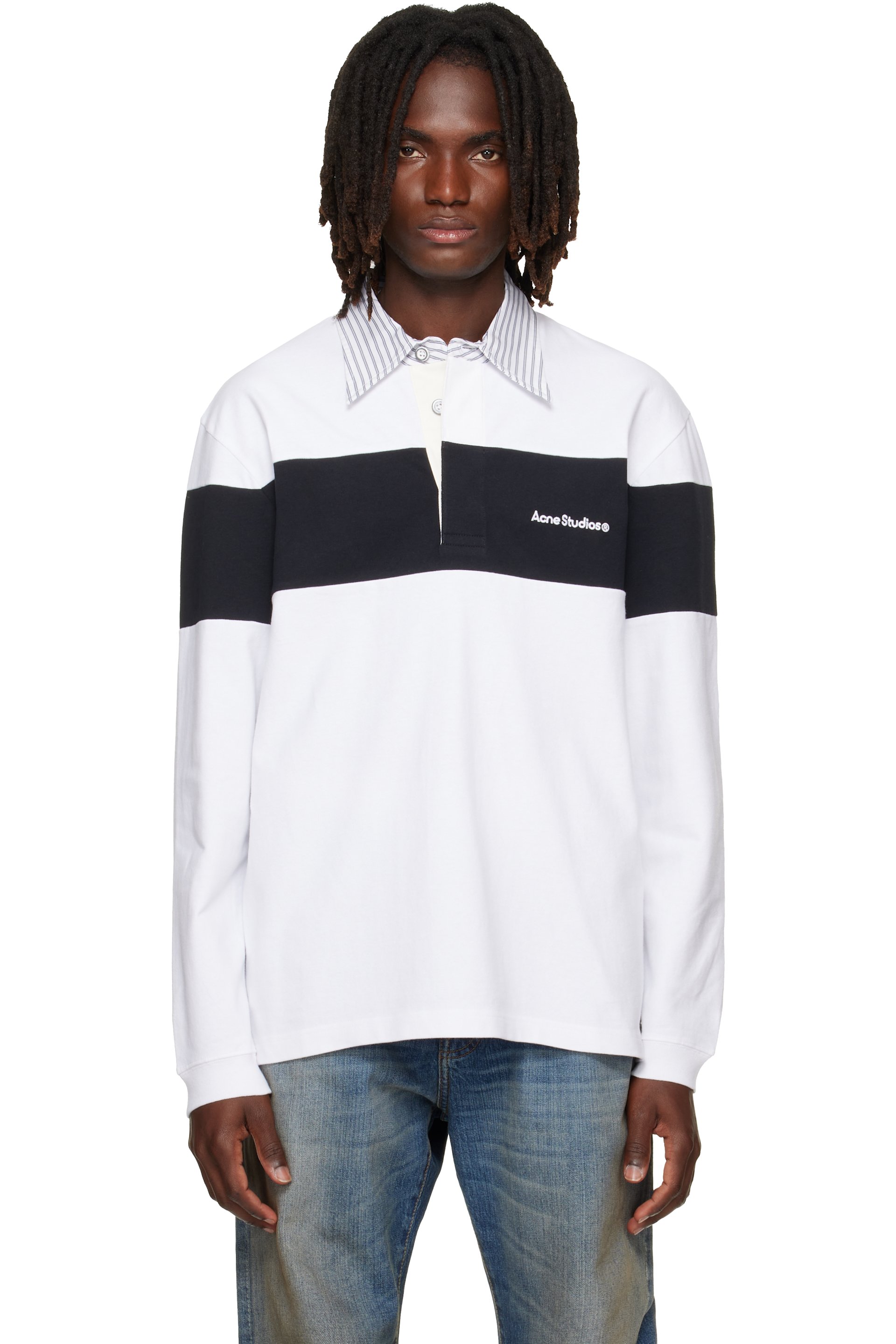Acne Studios - Polo noir et blanc à rayures