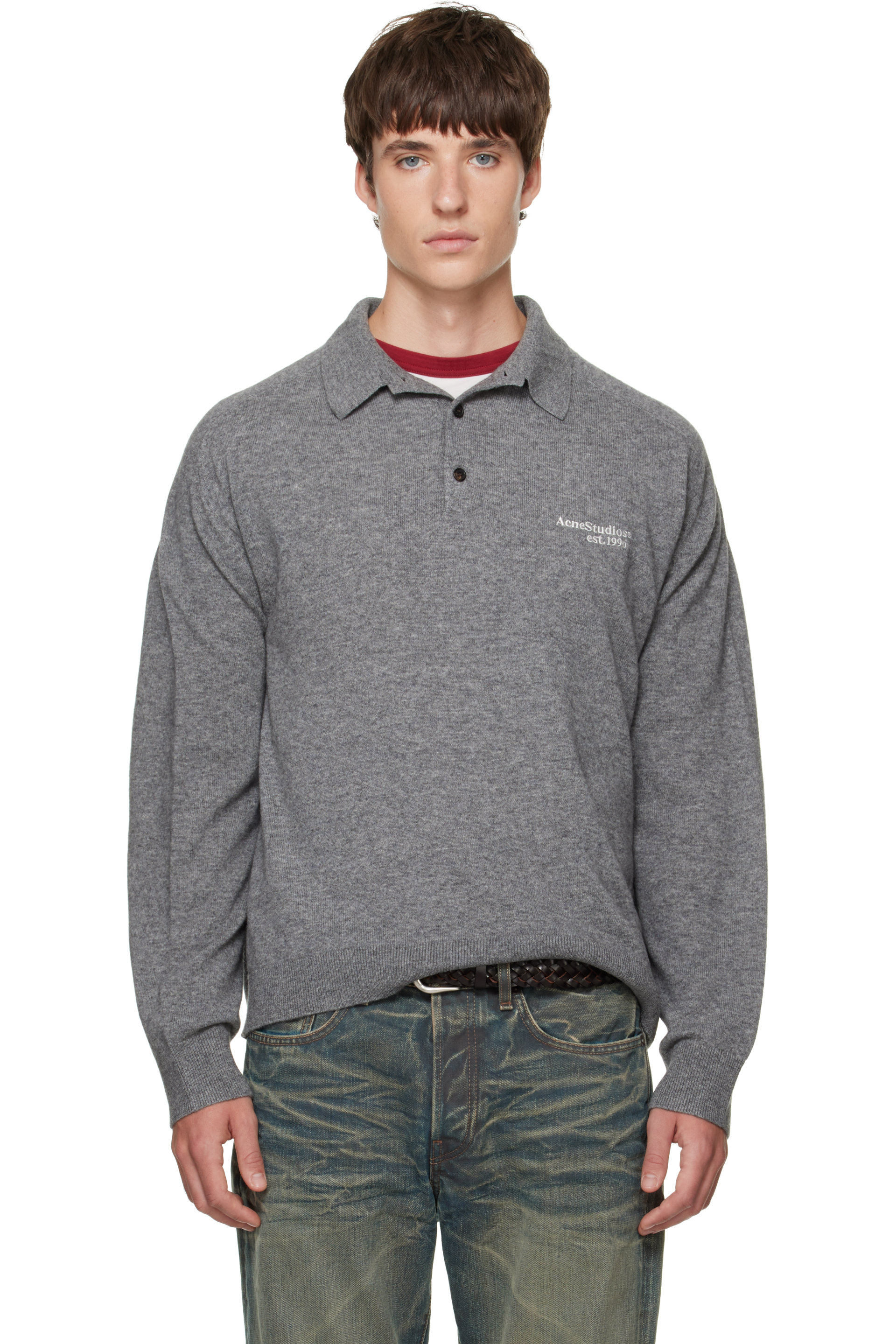 Acne Studios - Polo gris en tricot de laine
