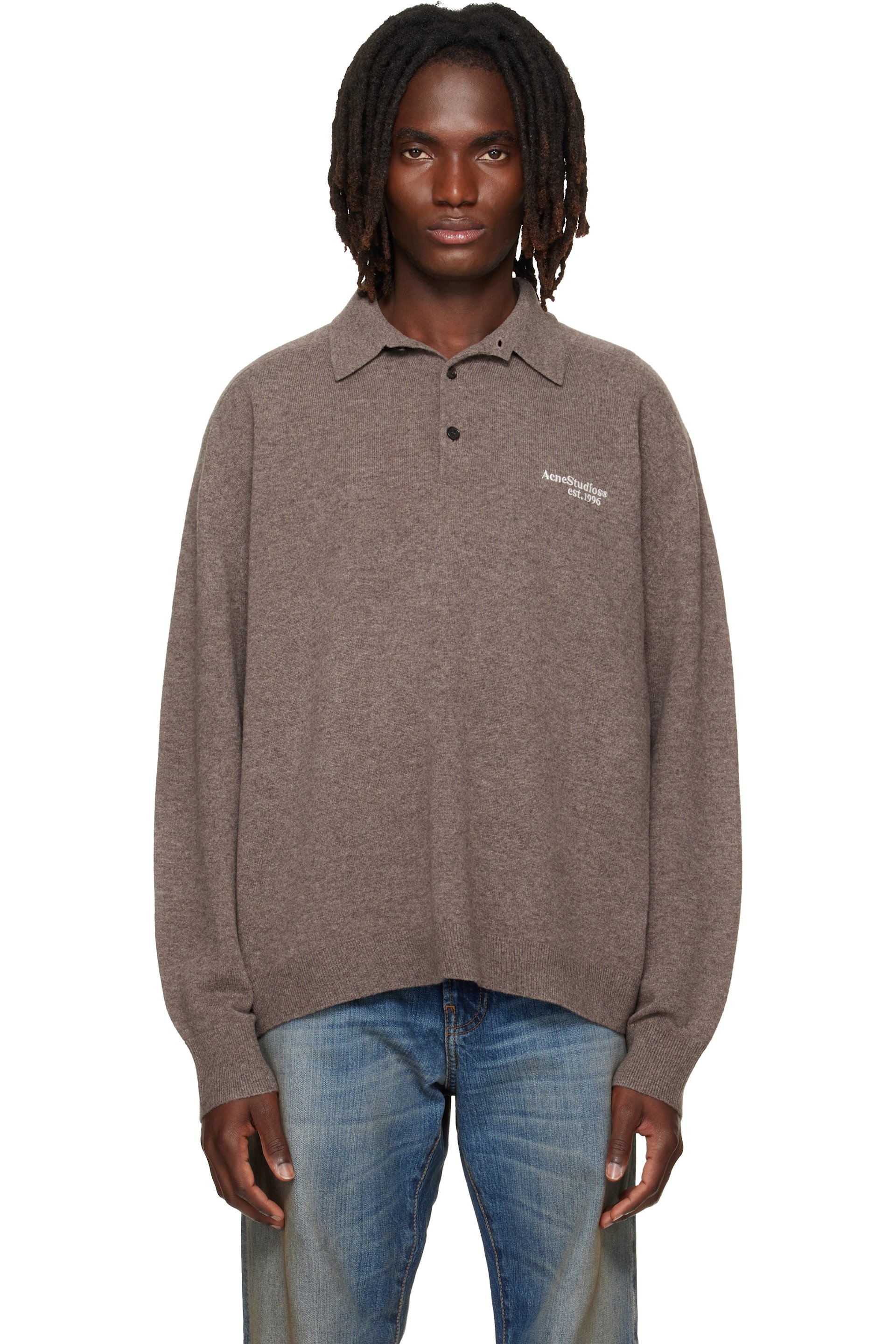 Acne Studios - Polo brun en tricot de laine