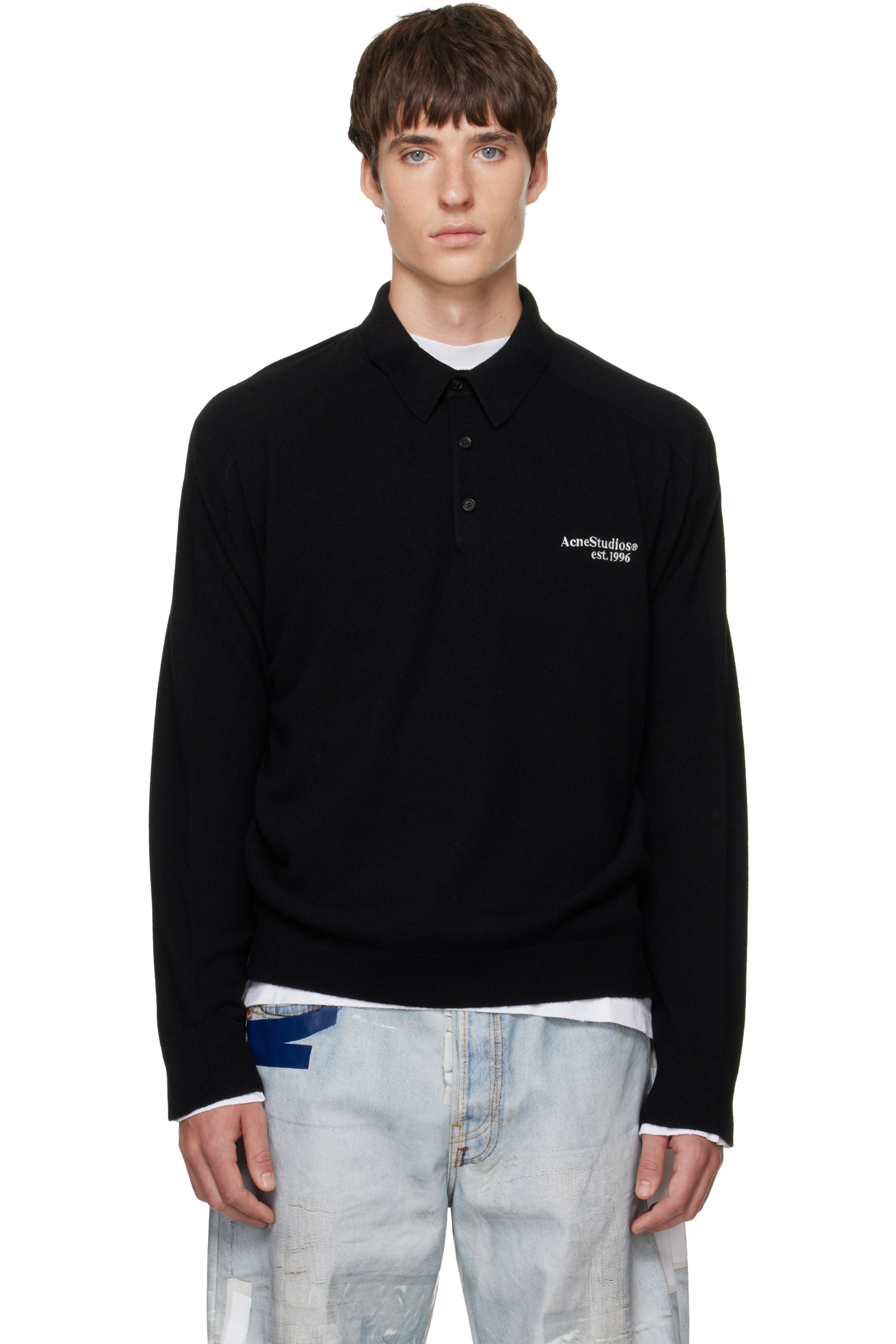 Acne Studios - Polo noir en tricot de laine