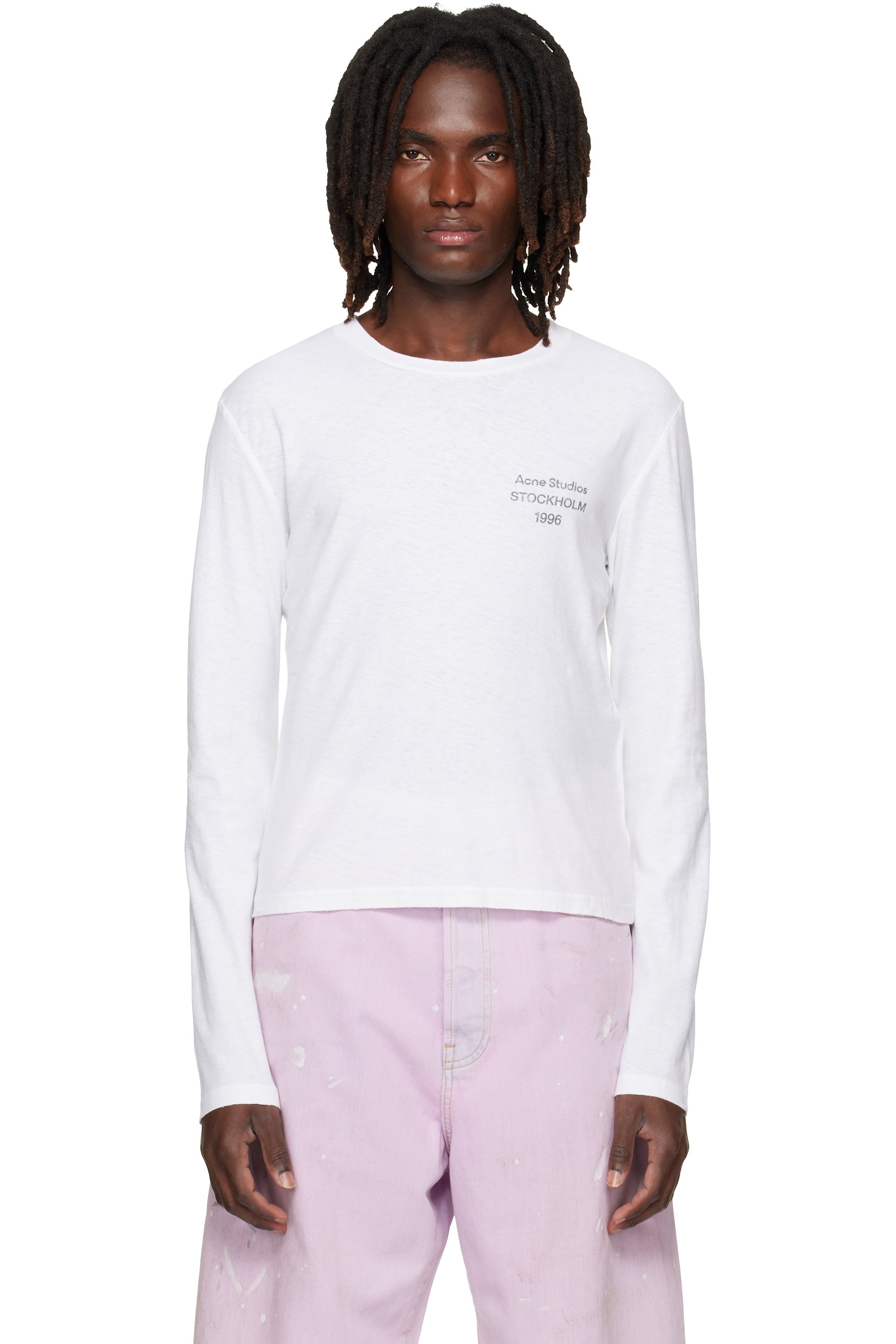 Acne Studios - T-shirt blanc cassé à logo à effet usé