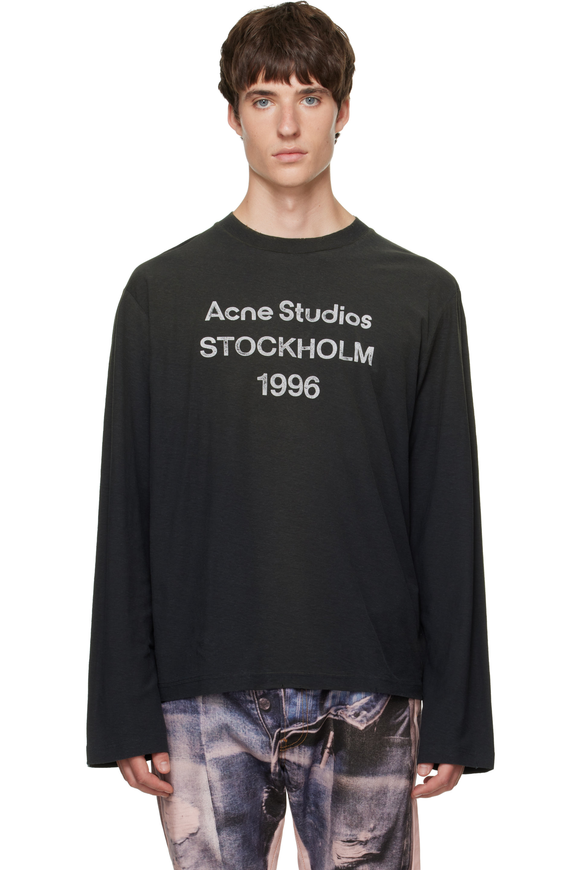 Acne Studios - T-shirt '1996' noir à logo et à effet aérosol
