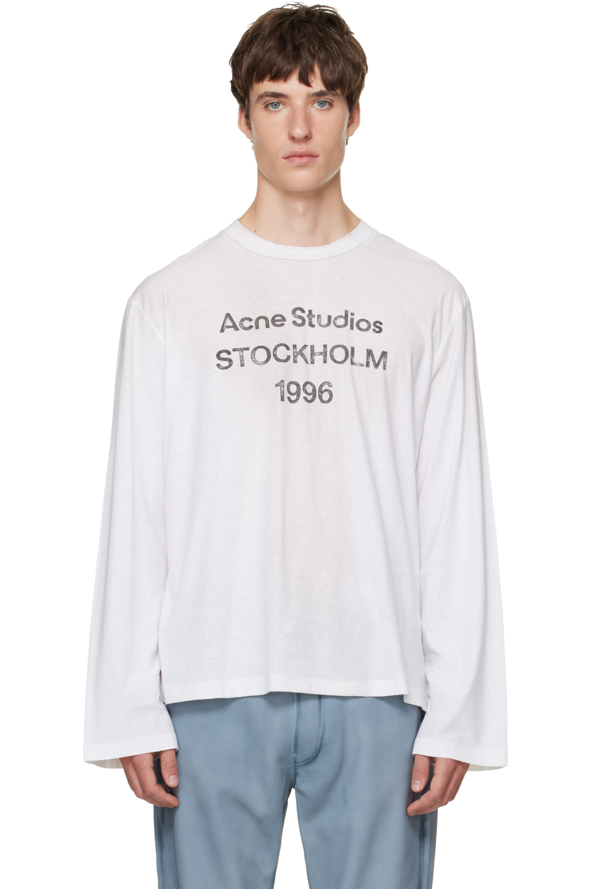 Acne Studios - T-shirt '1996' blanc cassé à logo et à effet aérosol
