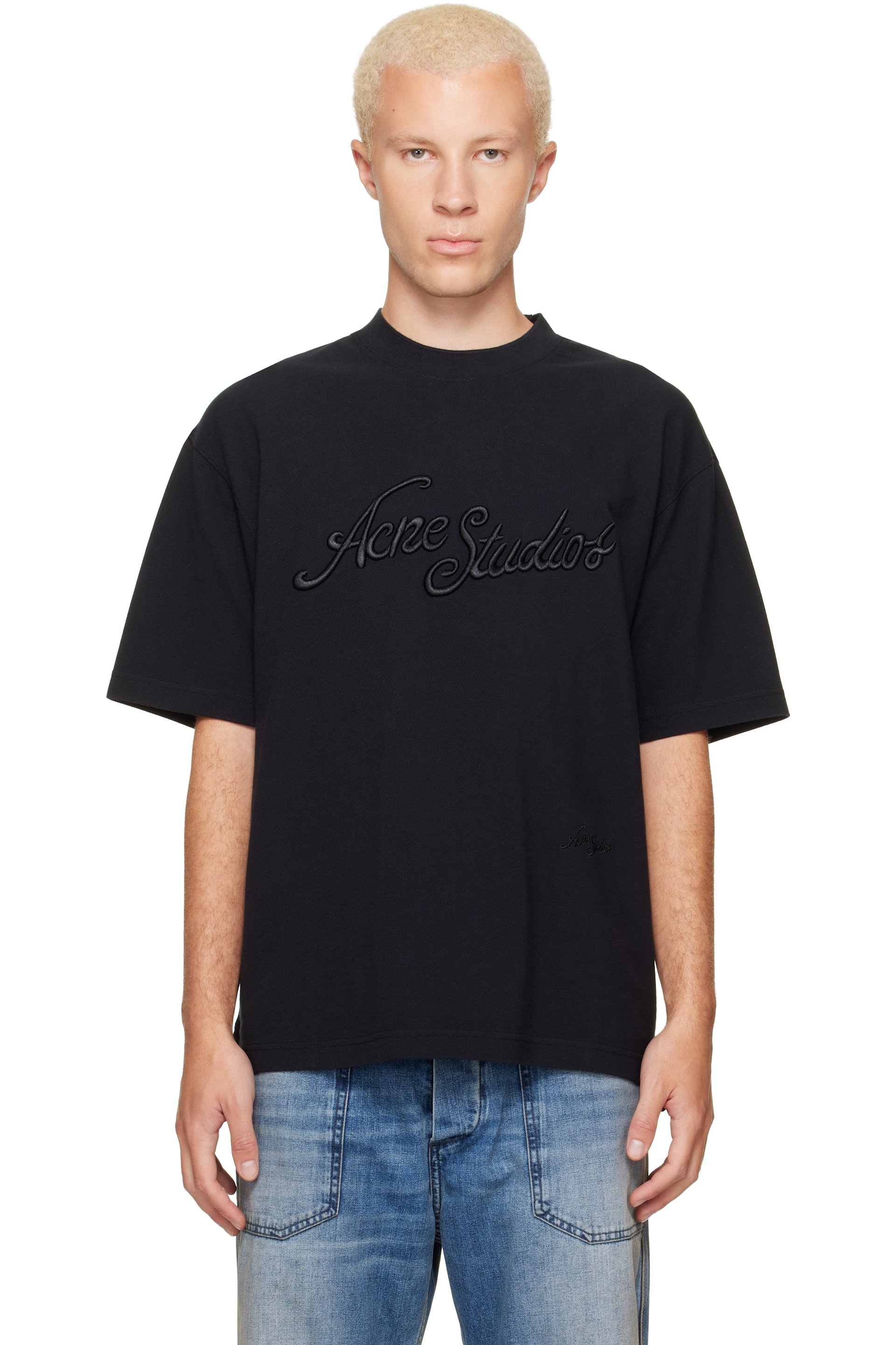Acne Studios - Black Piqué Logo T-shirt