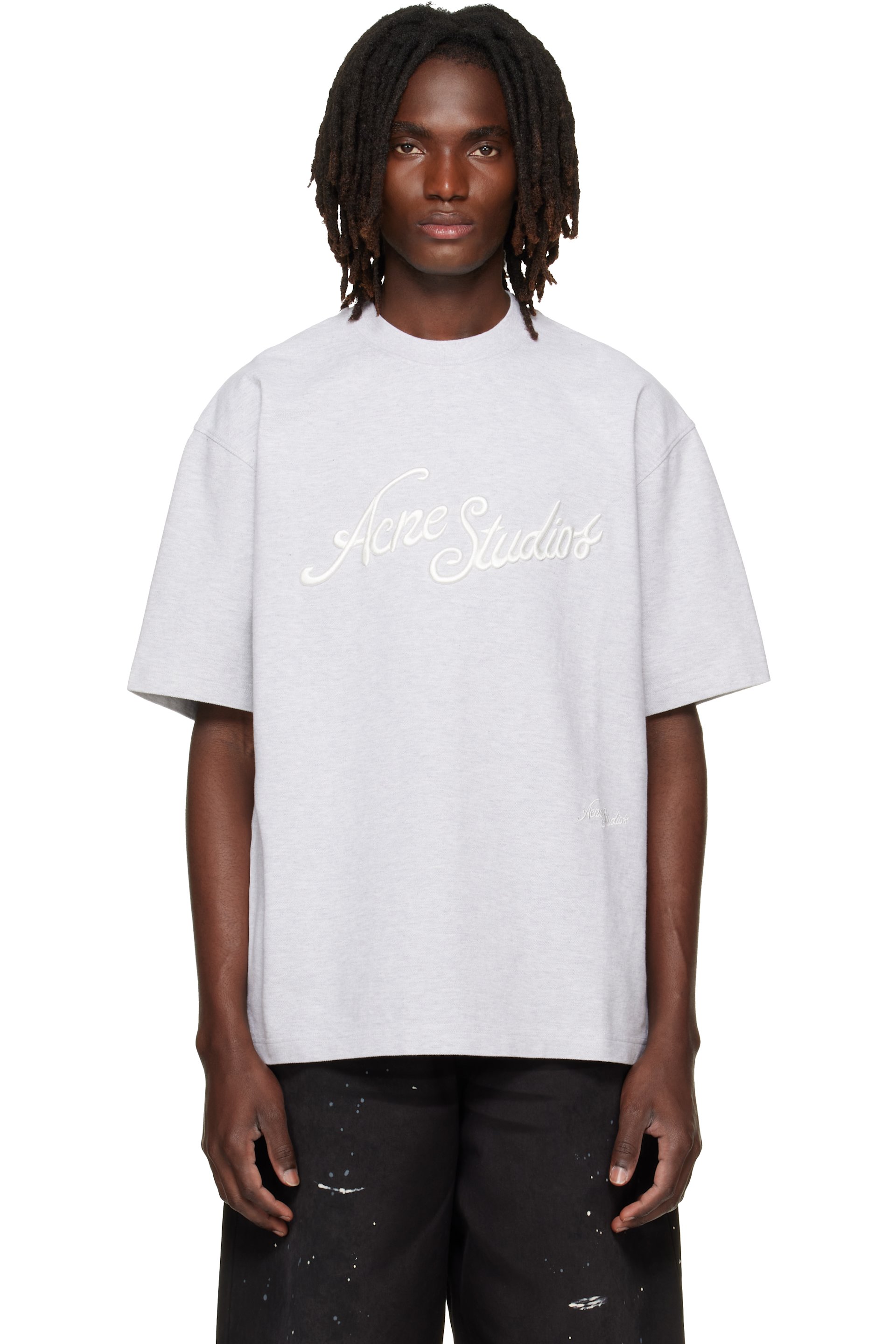 Acne Studios - T-shirt gris à logos brodés