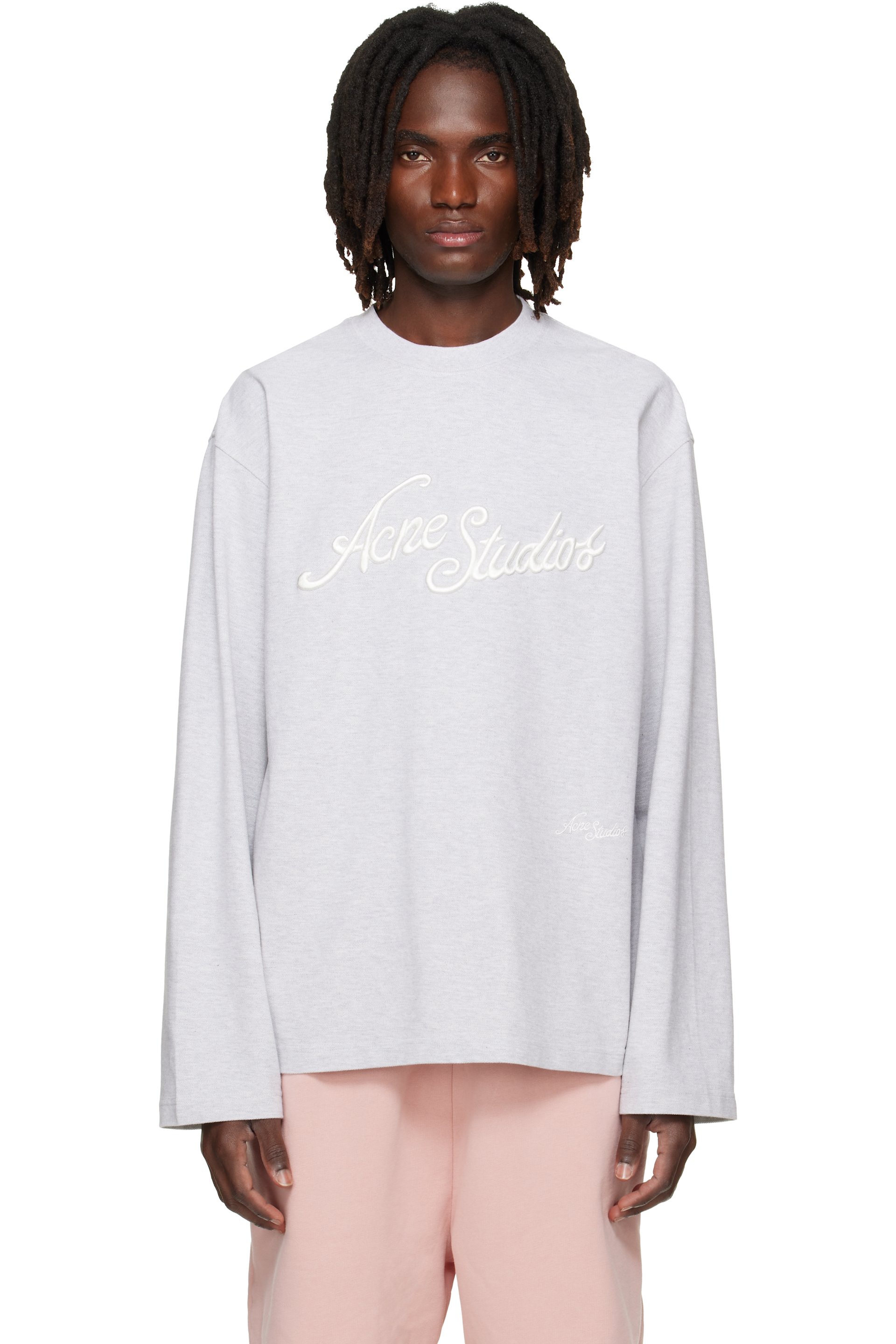 Acne Studios - T-shirt gris à logos brodés